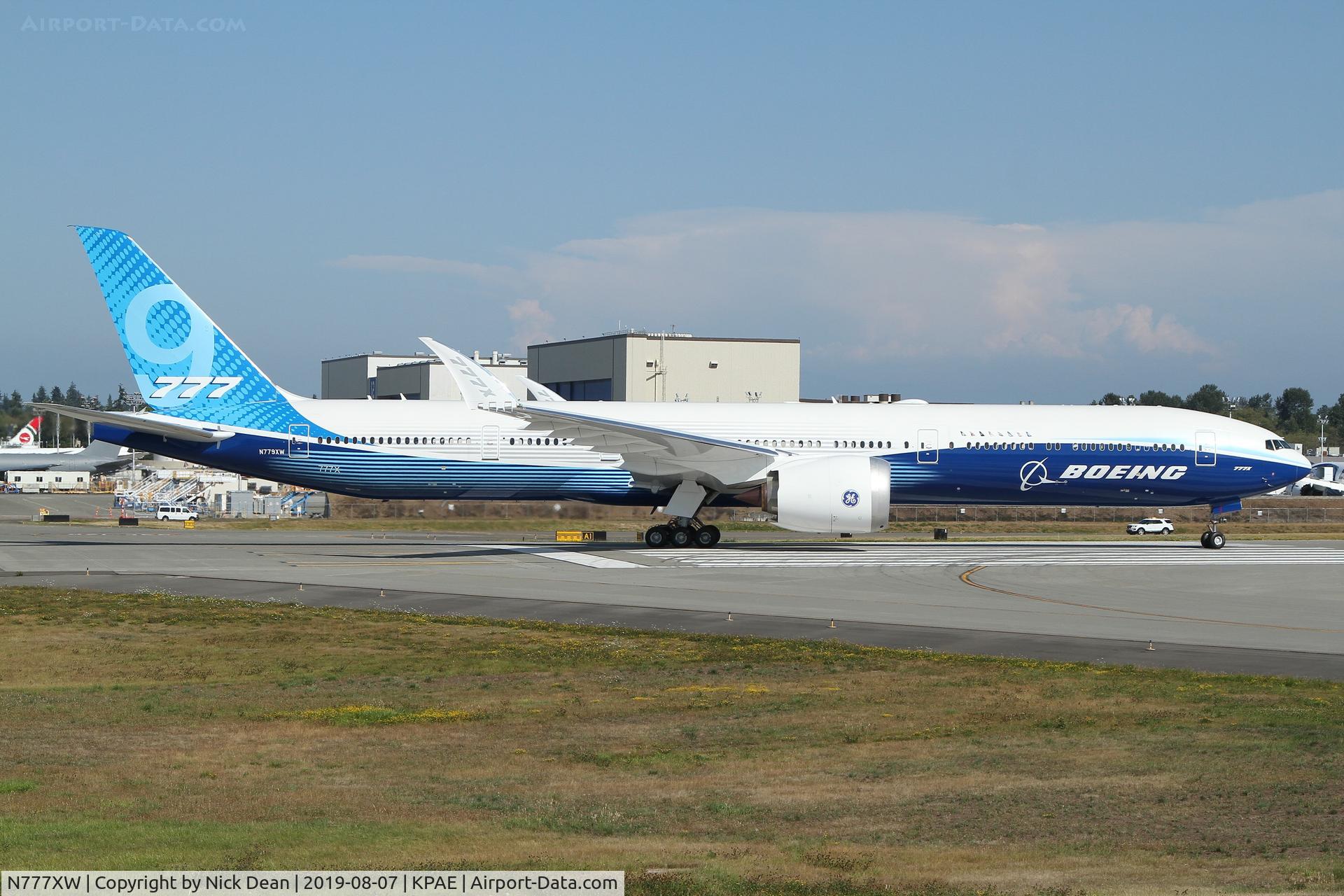 N777XW, 2019 Boeing 777-9X C/N 64240, PAE/KPAE, started taxi tests recently and was out several times on this day.