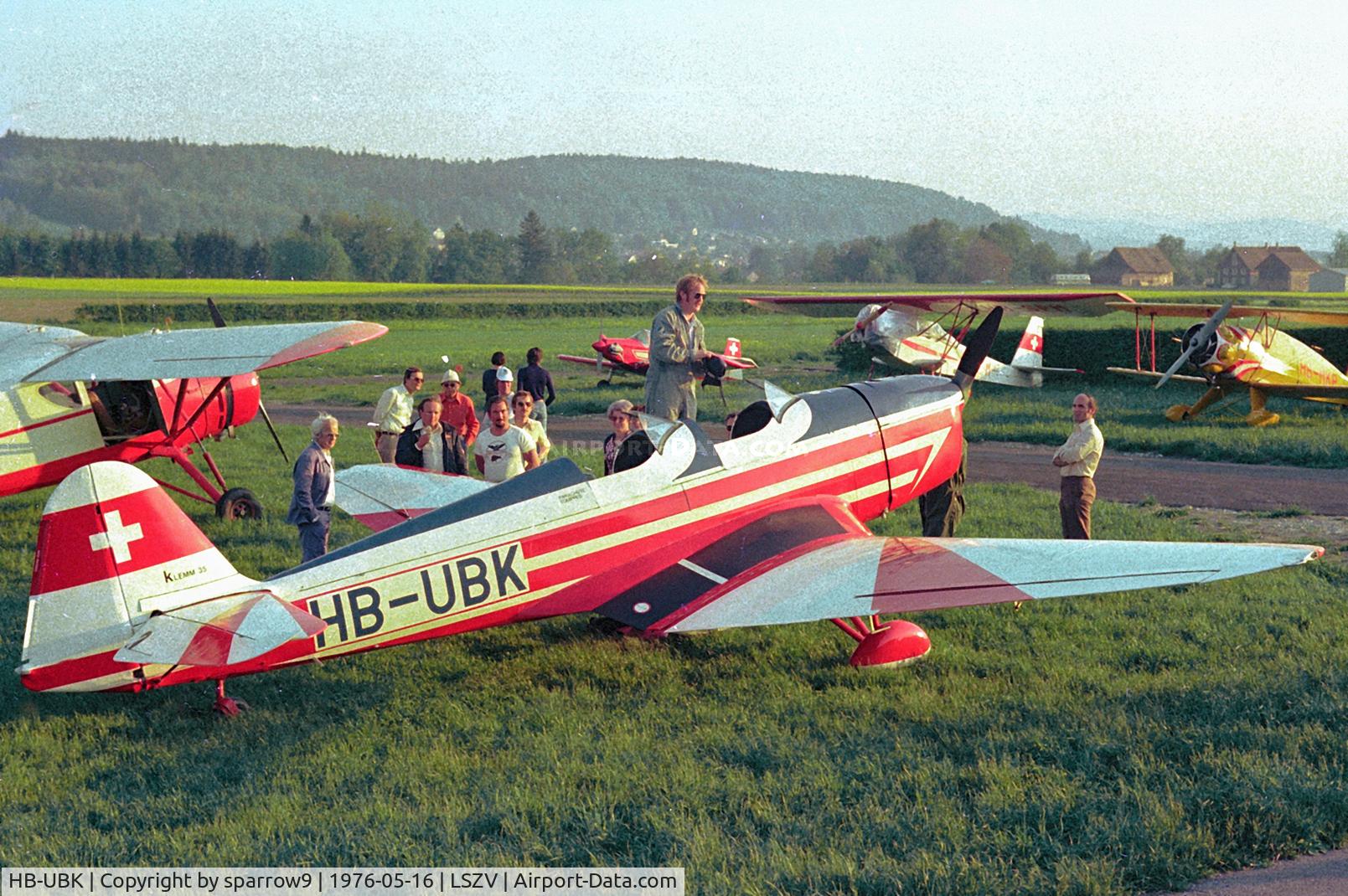 HB-UBK, 1940 Klemm Kl-35D C/N 1918, At Sitterdorf airfield. HB-registered since 1973-03-29. Scanned from a slide