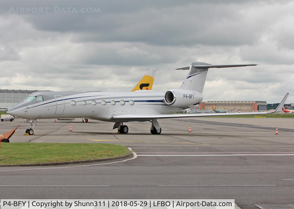 P4-BFY, 2013 Gulfstream Aerospace GV-SP (G550) C/N 5418, Parked at the General Aviation area...