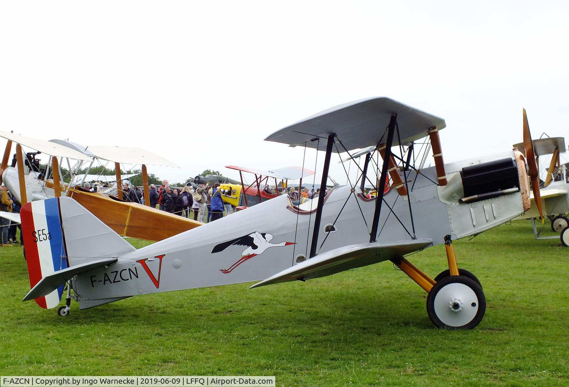 F-AZCN, Royal Aircraft Factory SE-5A Replica C/N 02, Amicale Jean Salis R.A.F. S.E.5 two-seater look-alike (converted from a Stampe SV-4) at the Meeting Aerien 2019, La-Ferte-Alais