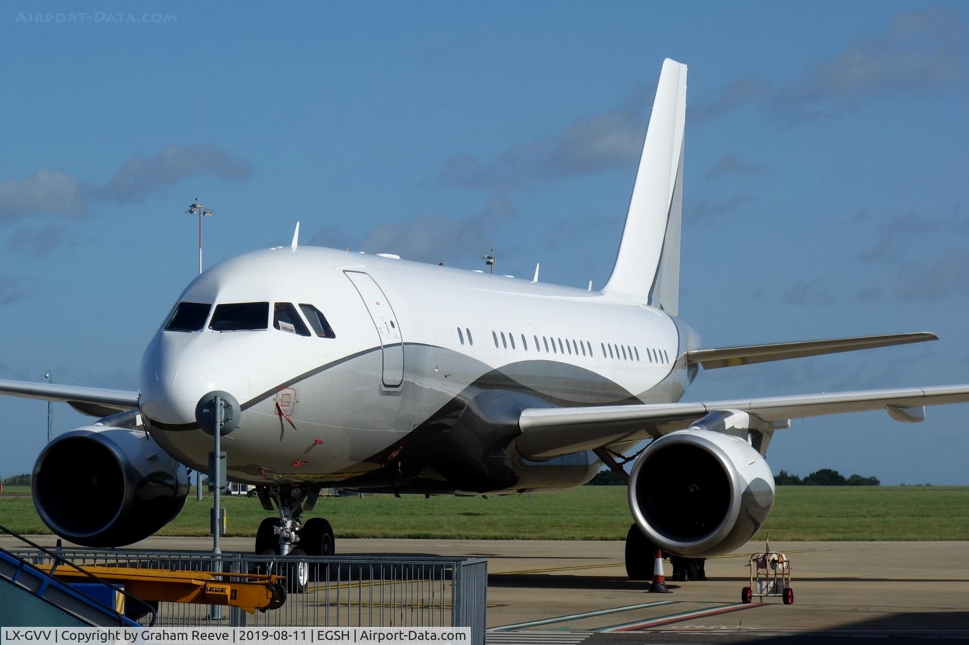 LX-GVV, 2008 Airbus ACJ319 (A319-115/CJ) C/N 3542, Parked at Norwich.
