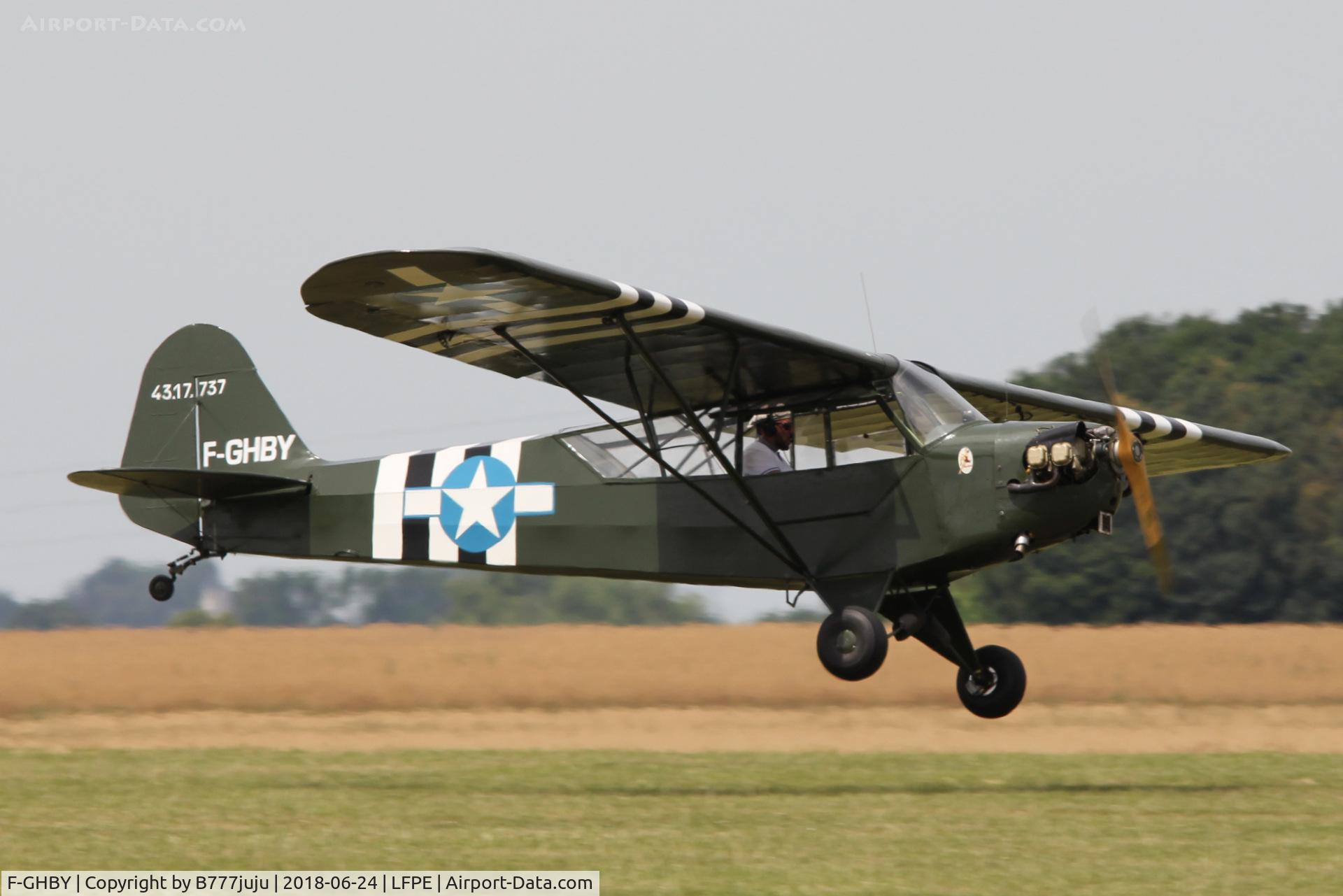 F-GHBY, 1943 Piper L-4A Grasshopper C/N 43-17737, at Meaux Airshow