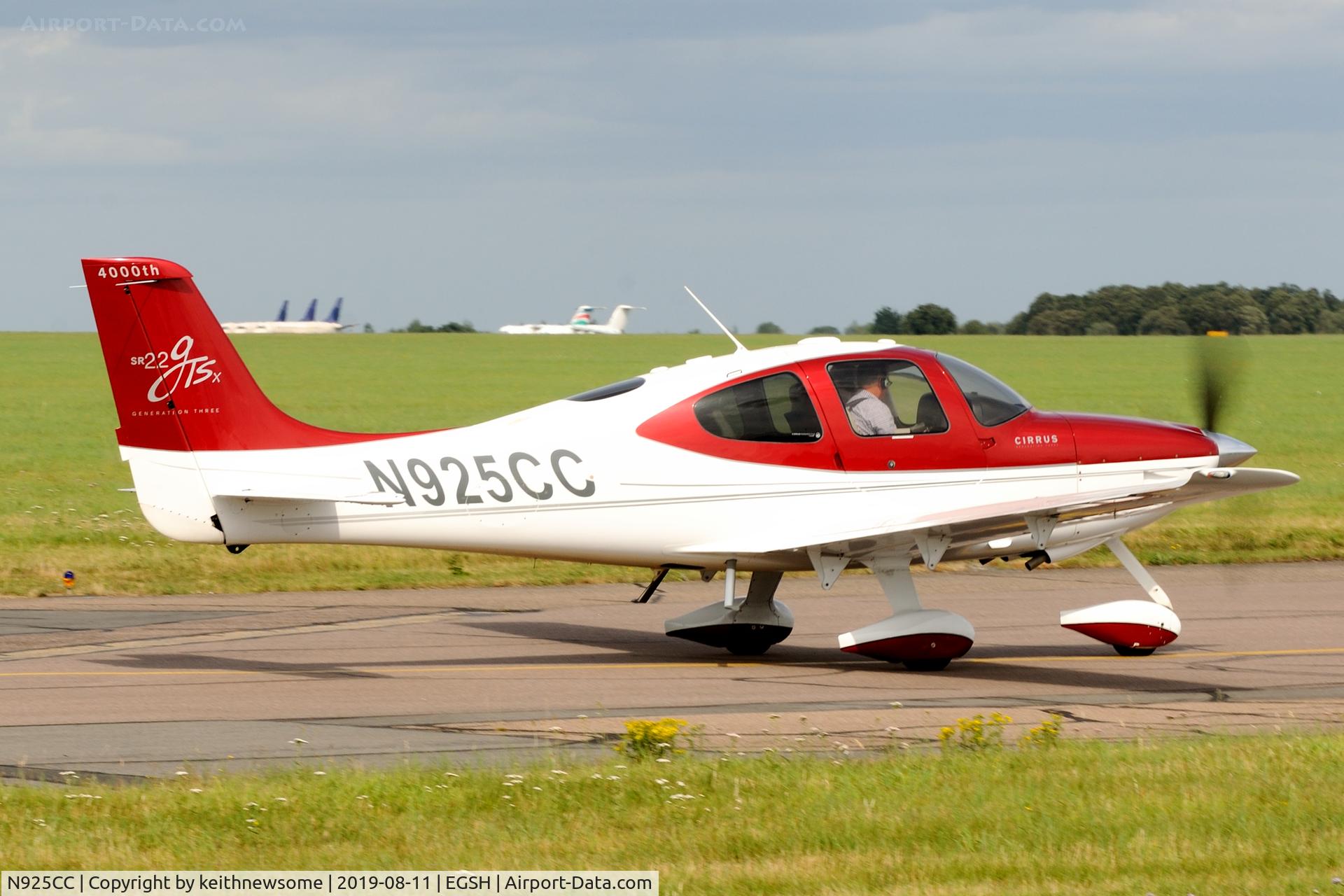 N925CC, 2008 Cirrus SR22 G3 GTSX Perspective C/N 2992, Leaving Norwich for Peterborough.