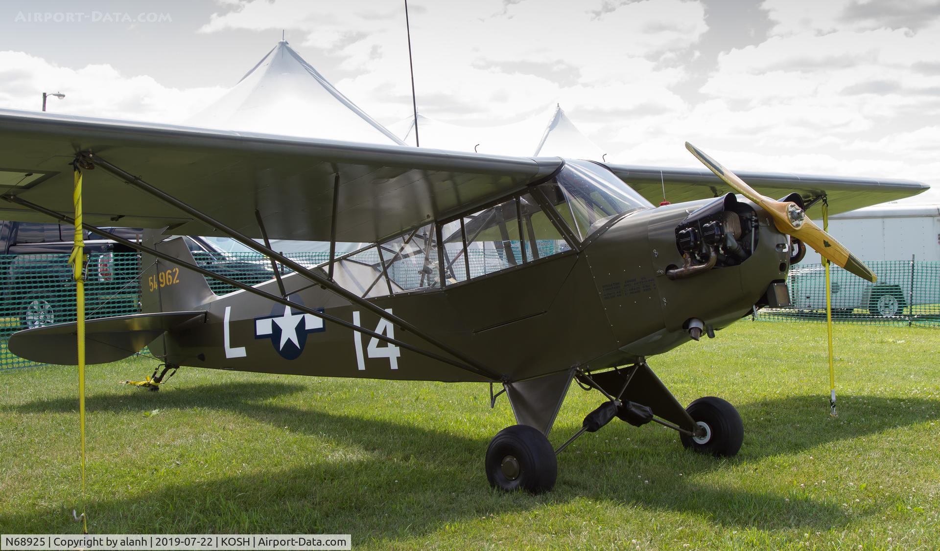 N68925, 1945 Piper J3C-65 Cub C/N 13702, At AirVenture 2019 where it won the Best L-bird award