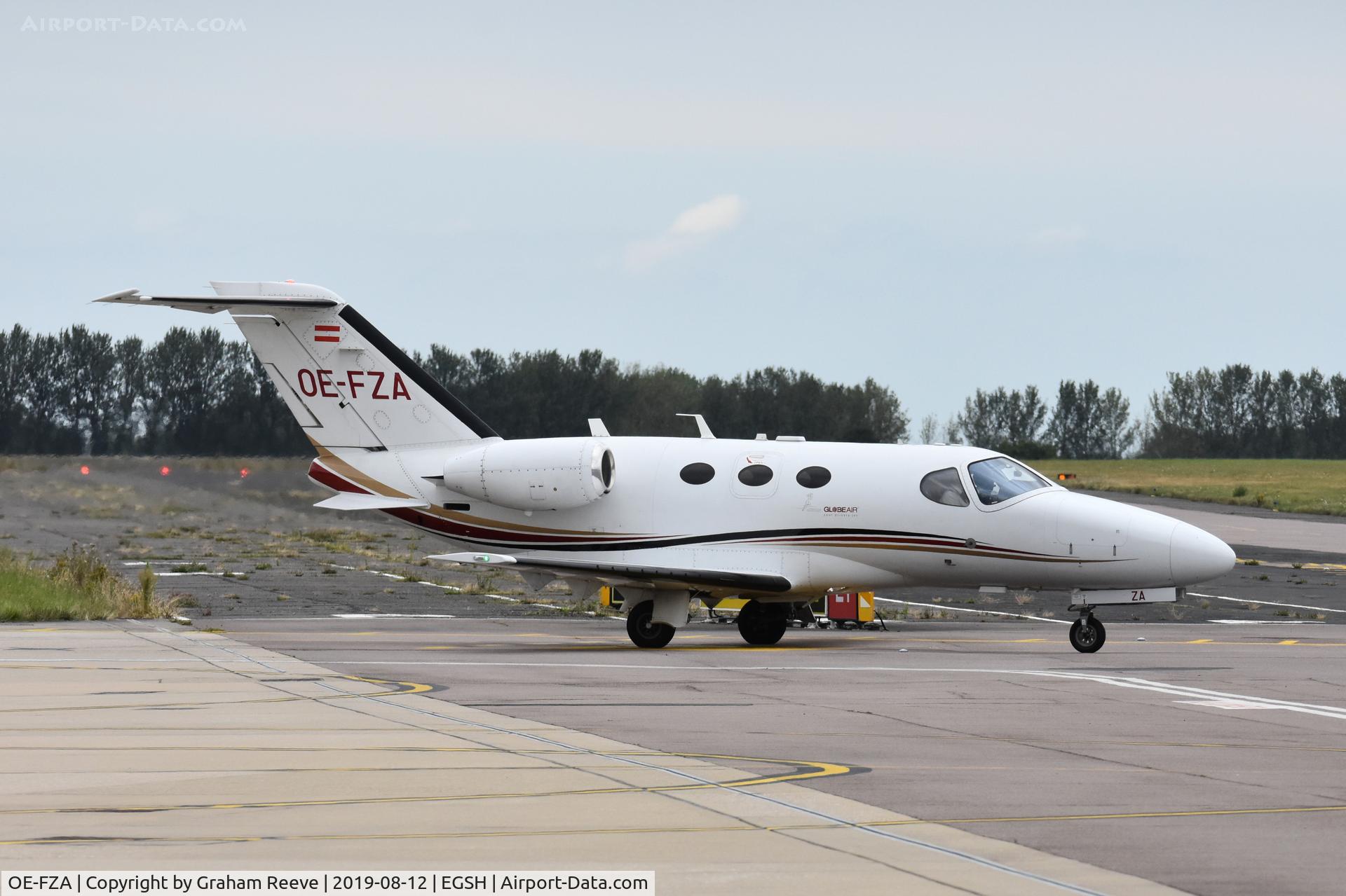OE-FZA, 2008 Cessna 510 Citation Mustang Citation Mustang C/N 510-0144, Departing from Norwich.