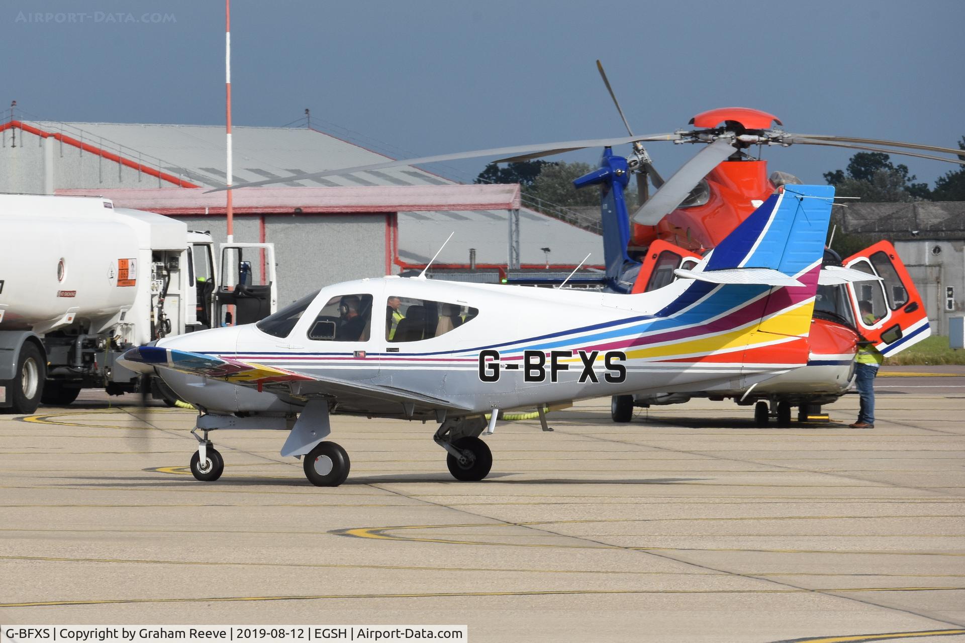 G-BFXS, 1977 Rockwell Commander 114 C/N 14271, Departing from Norwich.