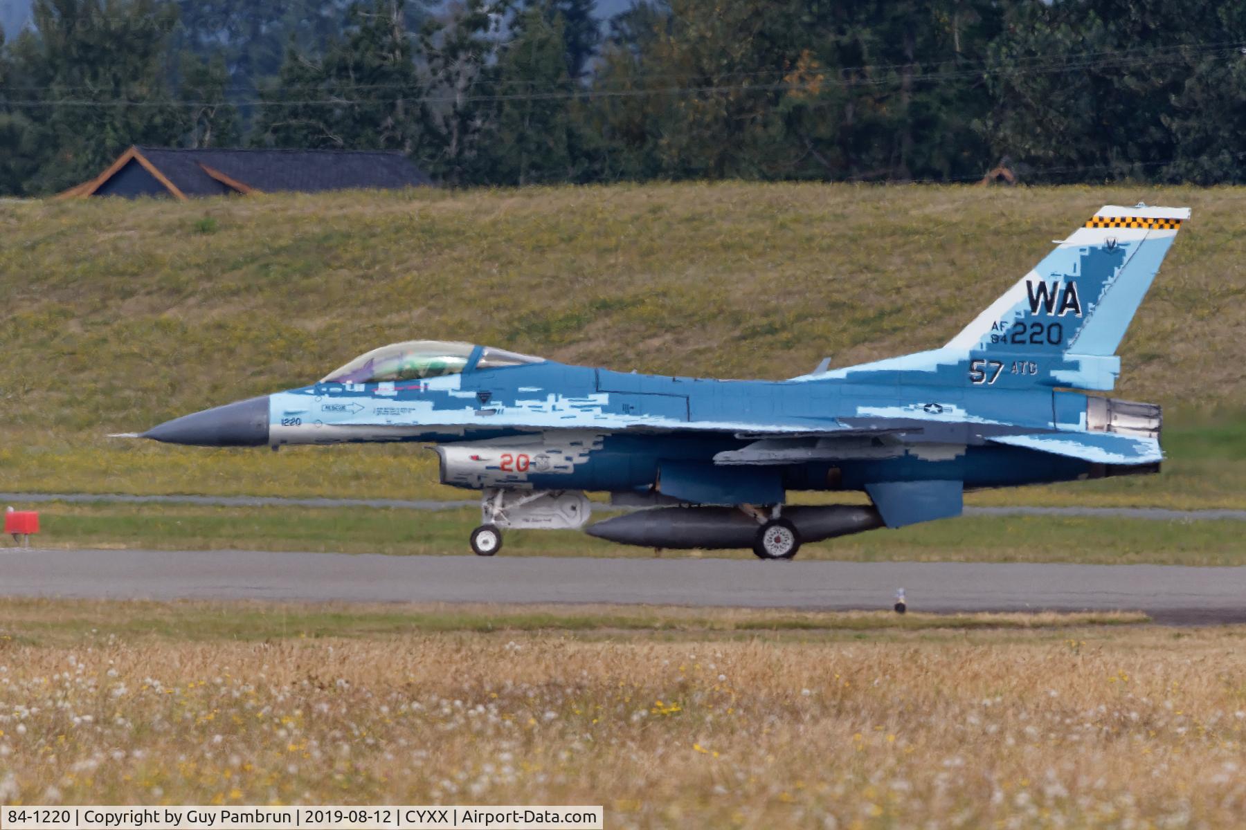 84-1220, 1984 General Dynamics F-16C Fighting Falcon C/N 5C-57, Departing Abbotsford Airshow 2019