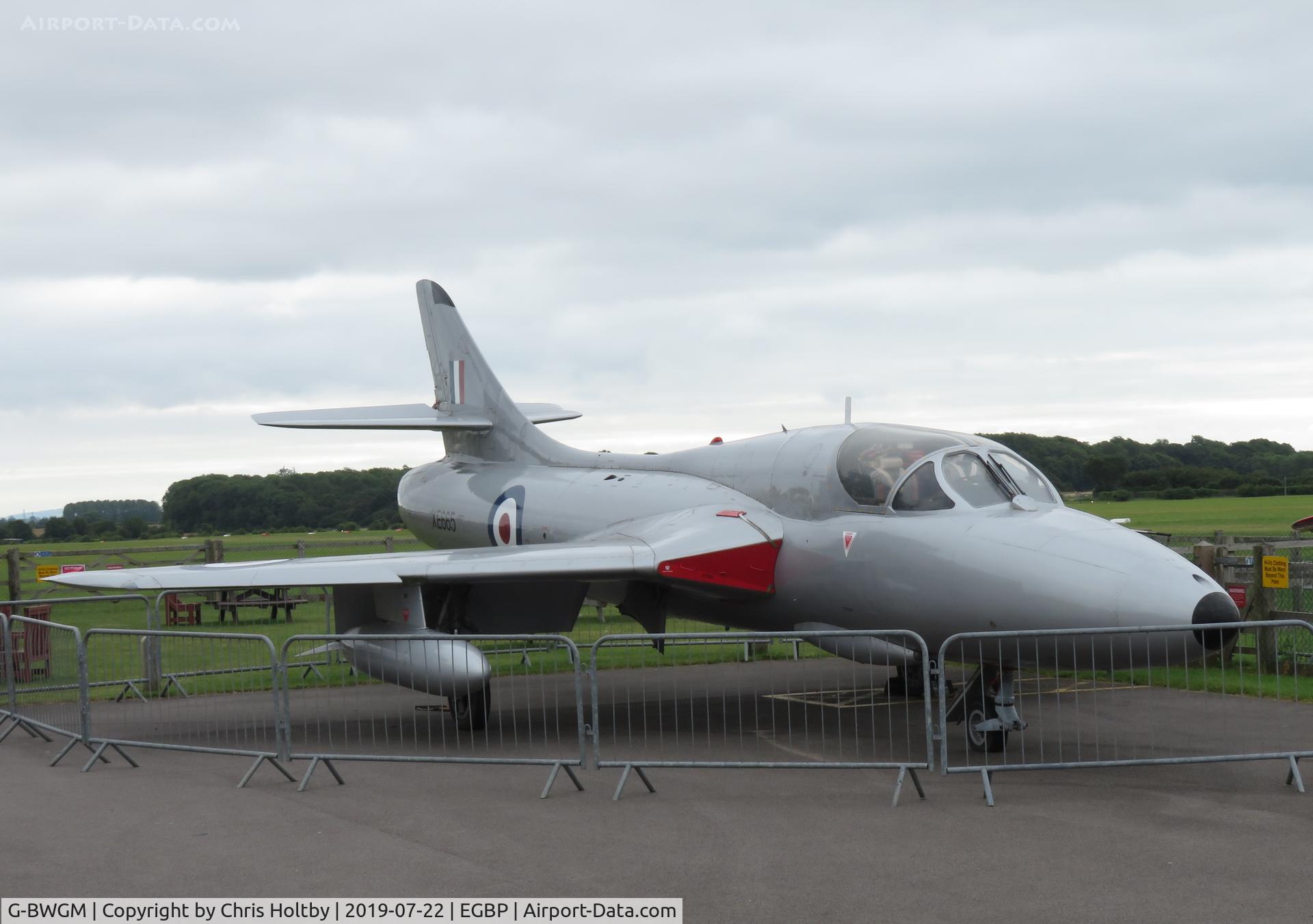 G-BWGM, 1955 Hawker Hunter T.8C C/N HABL-003008, On static display in the car park at Kemble Airfield