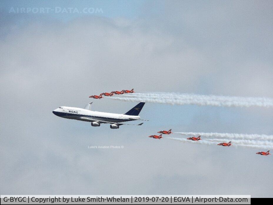 G-BYGC, 1999 Boeing 747-436 C/N 25823, In formation with The Red Arrows
