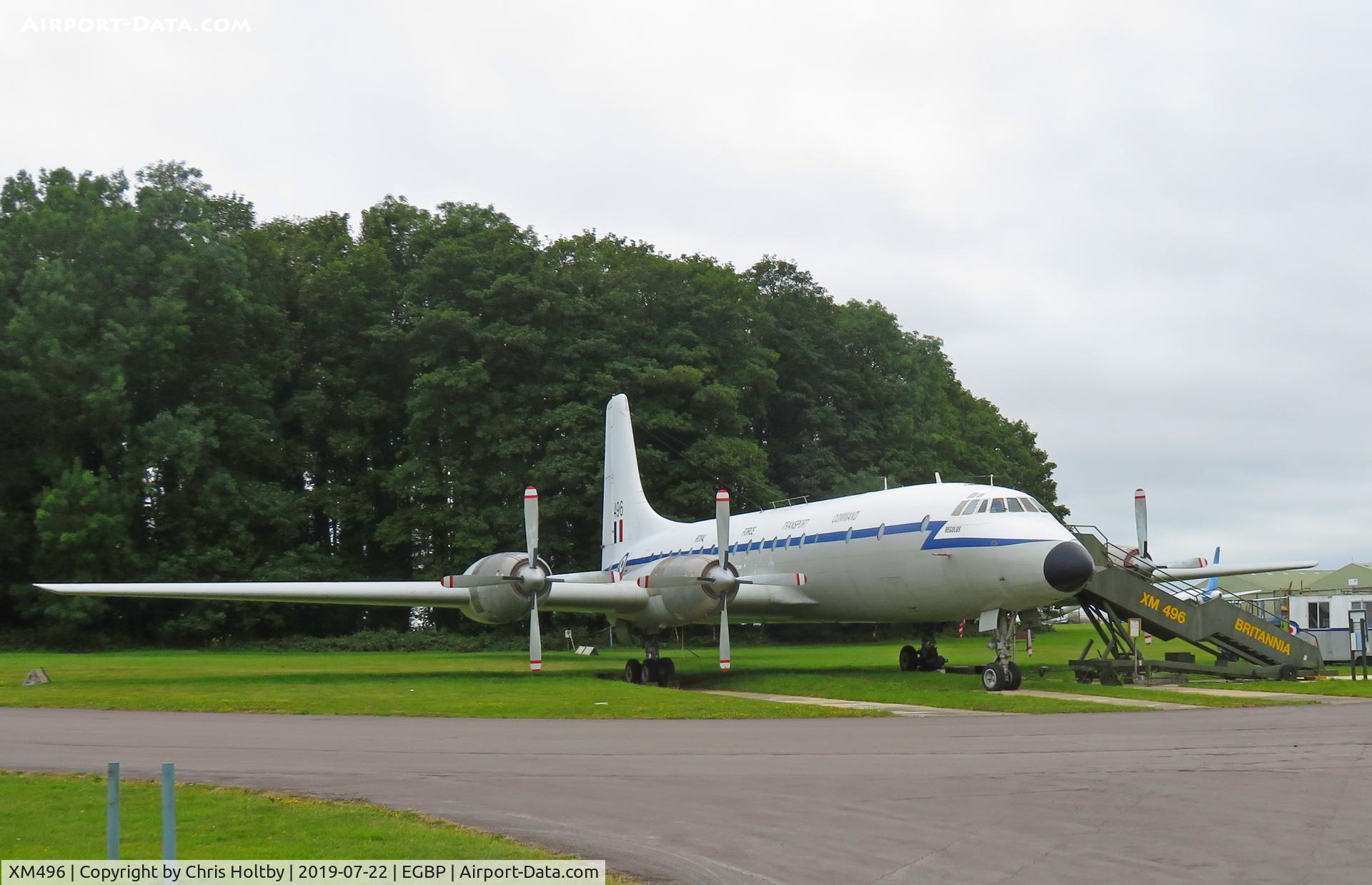 XM496, 1959 Bristol Britannia C.1 (175 Britannia 253F) C/N 13508, On static display outside at Kemble, well maintained so far.