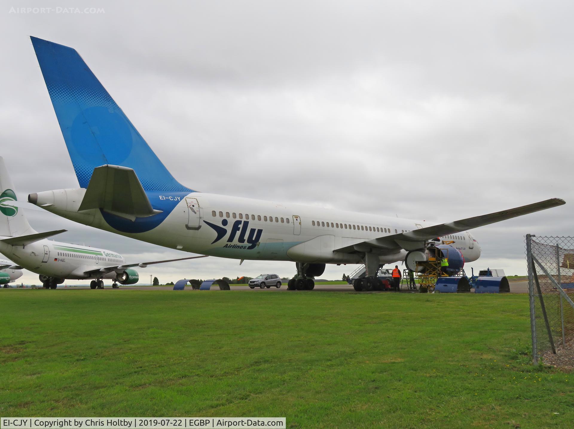 EI-CJY, 1993 Boeing 757-2Y0 C/N 26161, Ex-I Fly Airlines (Moscow) 757 being stripped for parts at Kemble Airport
