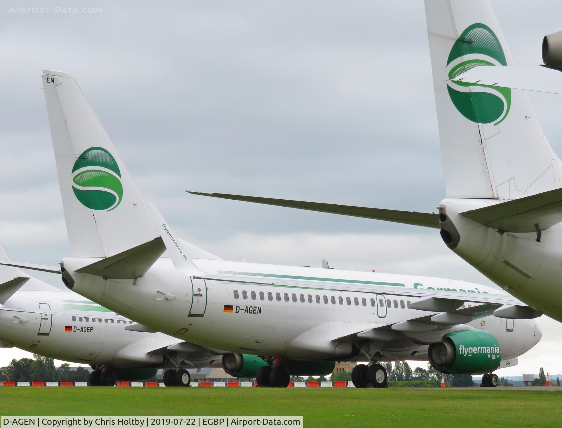 D-AGEN, 1998 Boeing 737-75B C/N 28100, Ex-Germania Airlines (Berlin) 757 in the budget airline graveyard at Kemble waiting to be stripped for parts.
