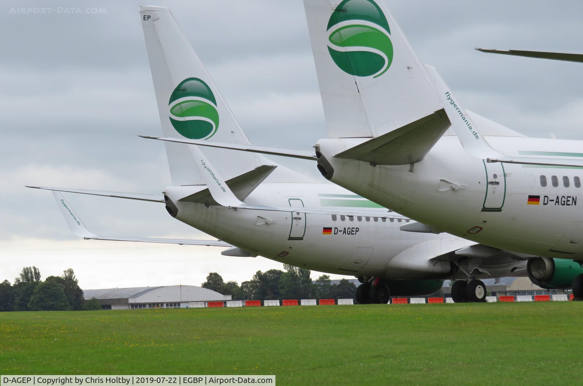 D-AGEP, 1998 Boeing 737-75B C/N 28102, Ex-Germania Airlines (Berlin) 757 in the budget airline graveyard at Kemble waiting to be stripped for parts.