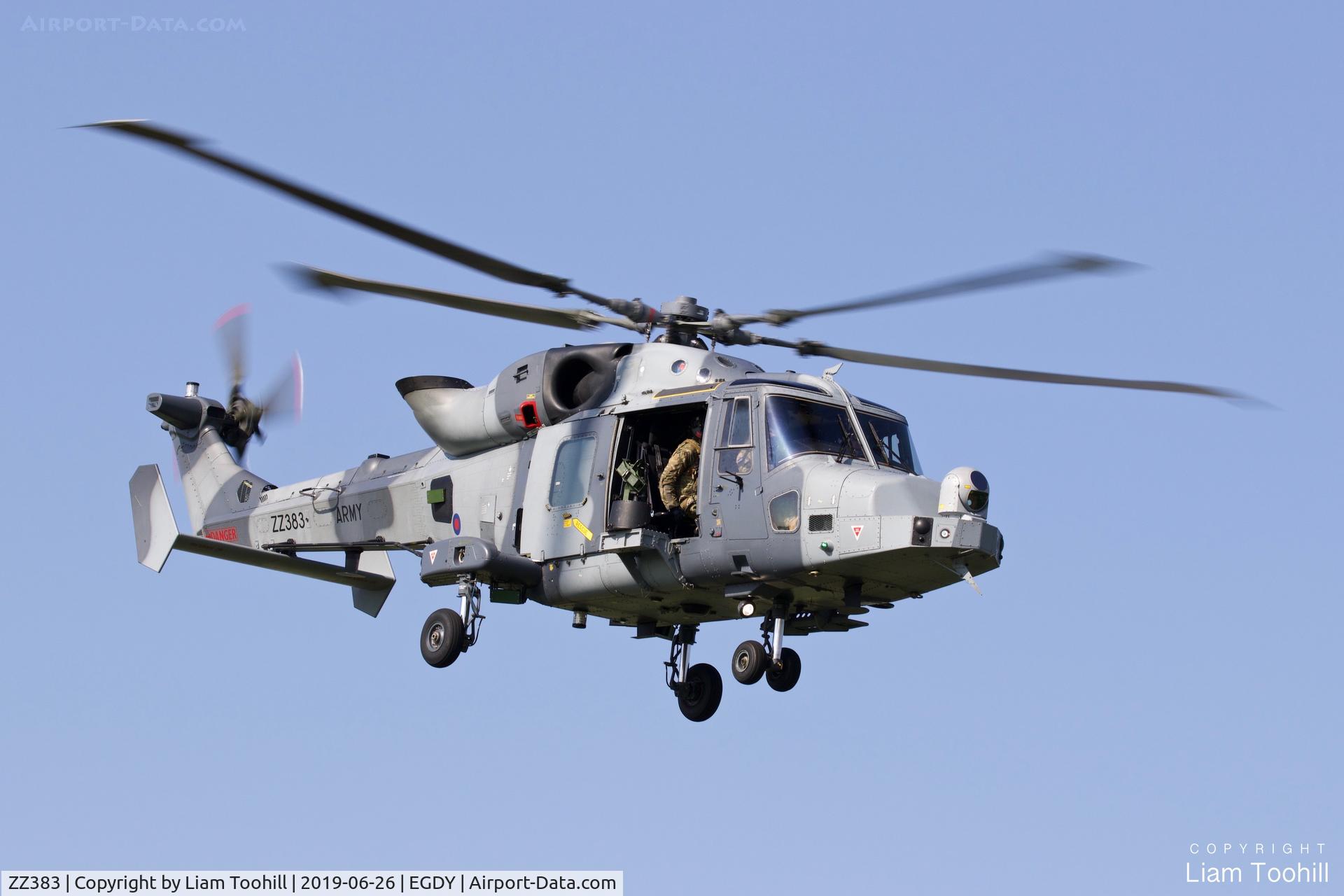 ZZ383, 2014 AgustaWestland AW-159 Wildcat AH.1 C/N 502, ZZ383 departing RNAS Yeovilton