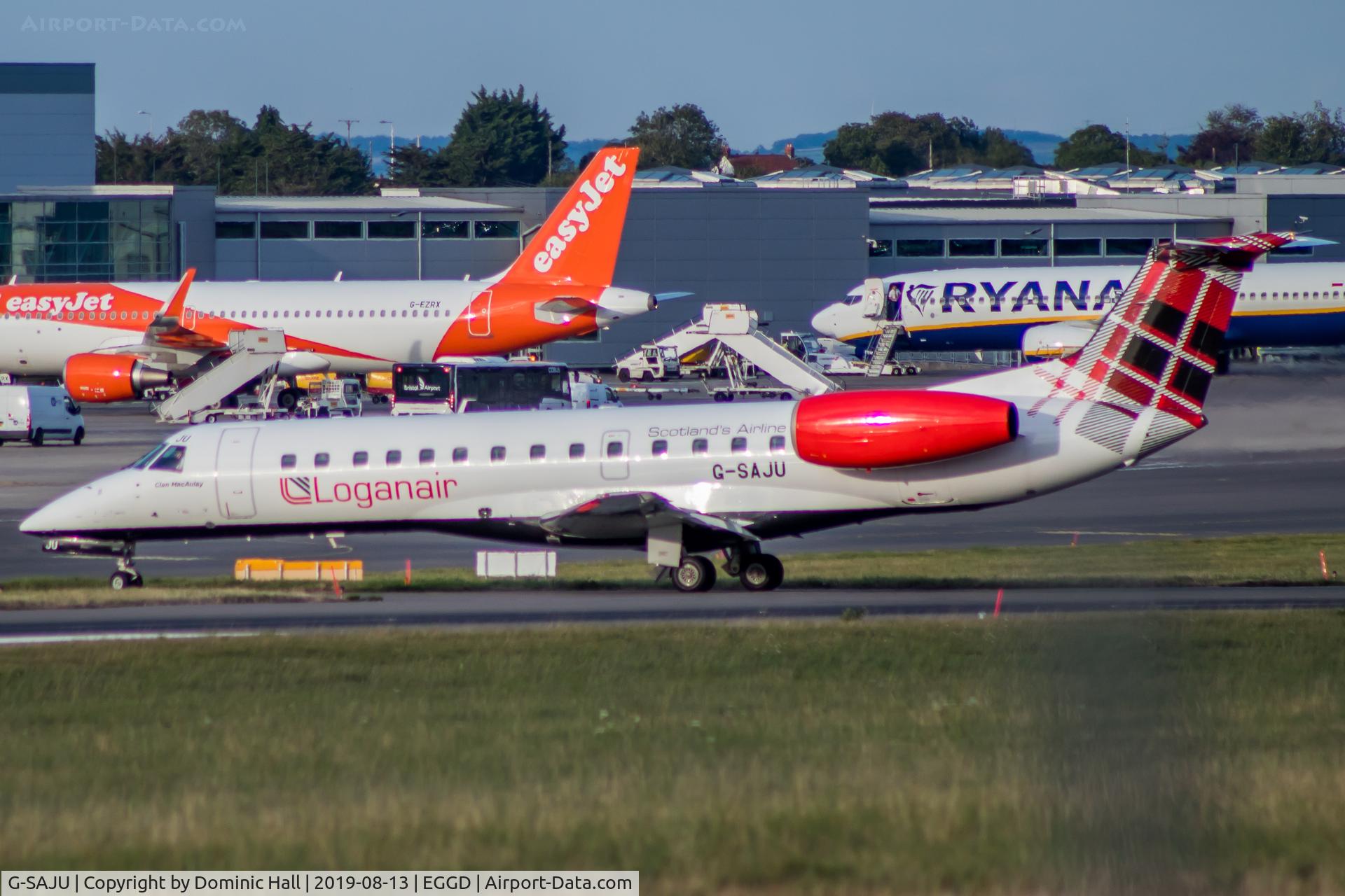 G-SAJU, 2001 Embraer ERJ-135ER (EMB-135ER) C/N 145494, Taxiing to stand after landing RWY 27