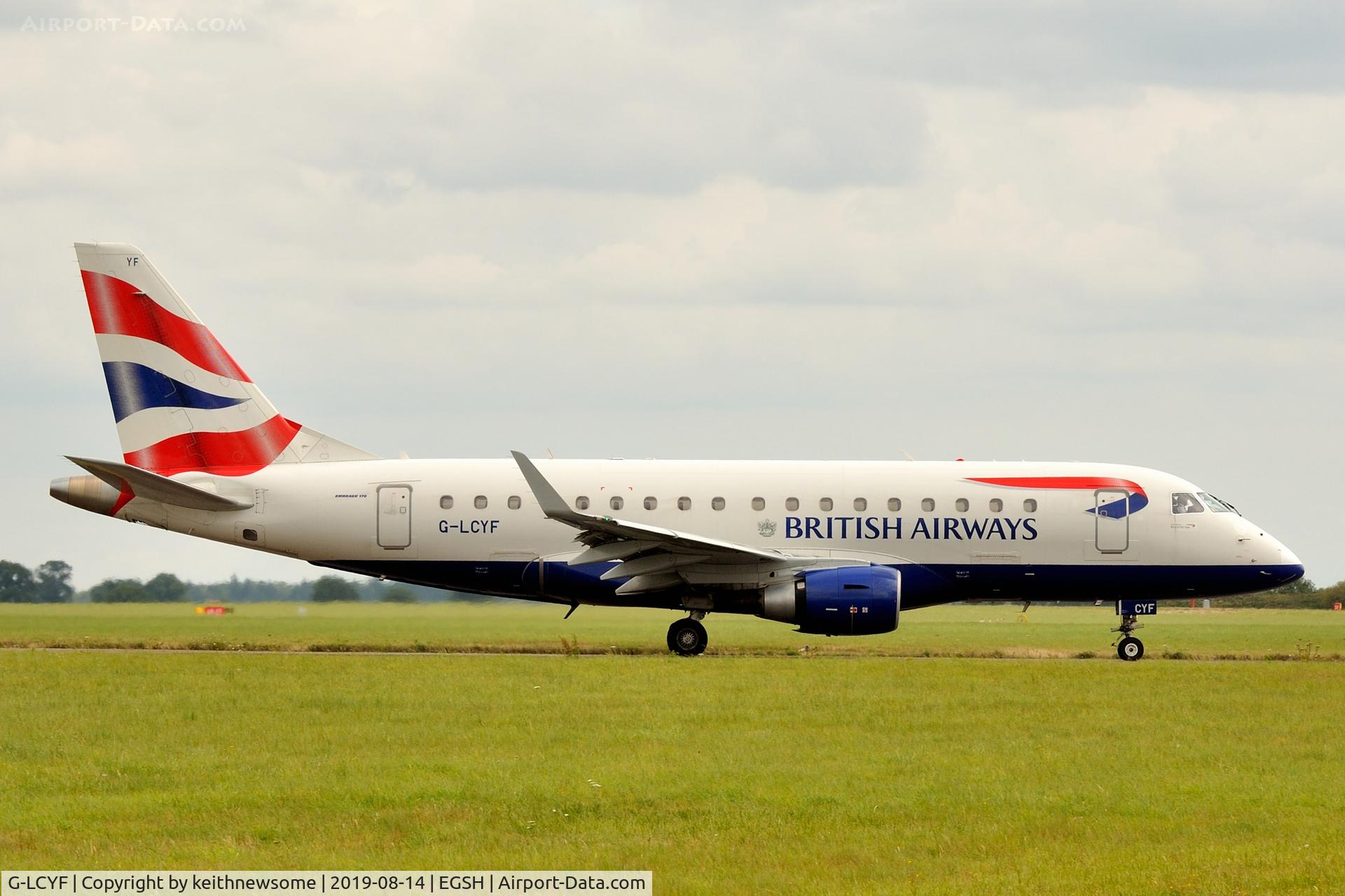 G-LCYF, 2009 Embraer 170STD (ERJ-170-100STD) C/N 17000298, Arriving at Norwich from London City Airport.
