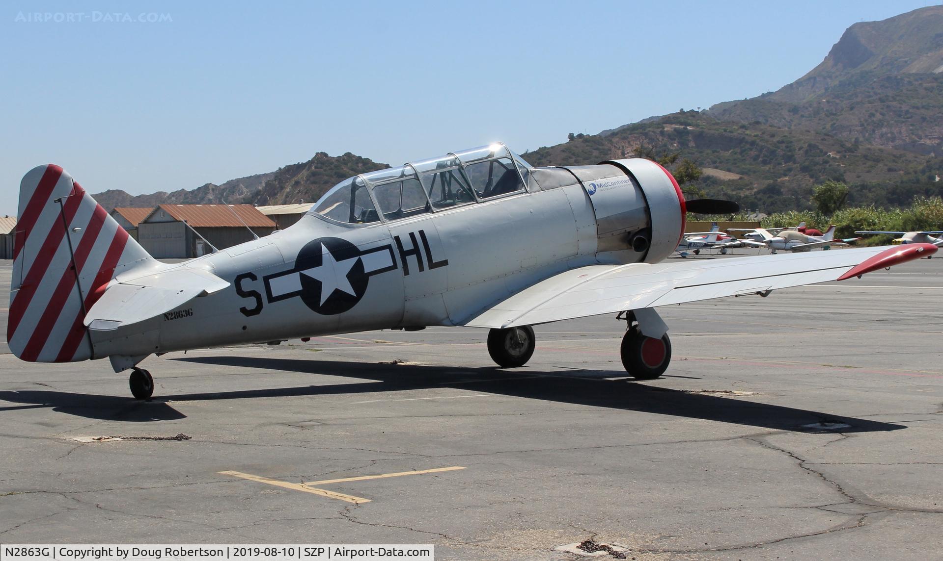 N2863G, 1958 North American SNJ-6 Texan C/N 121-43131, 1958 North American SNJ-6 TEXAN 'SPARKY', Pratt & Whitney R-1340 WASP 600 Hp radial, on Transient Ramp