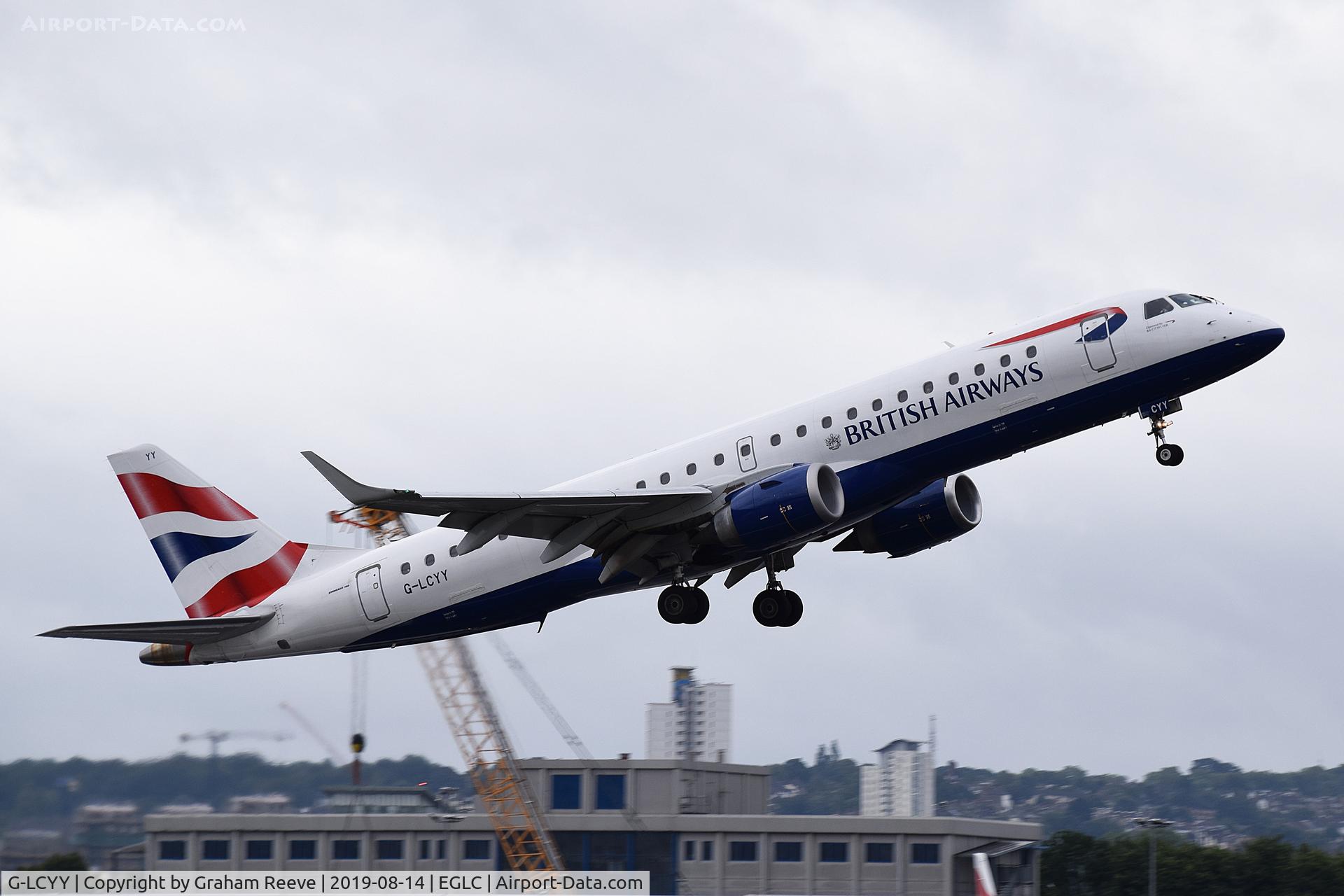 G-LCYY, 2008 Embraer 190LR (ERJ-190-100LR) C/N 19000189, Departing from London City.