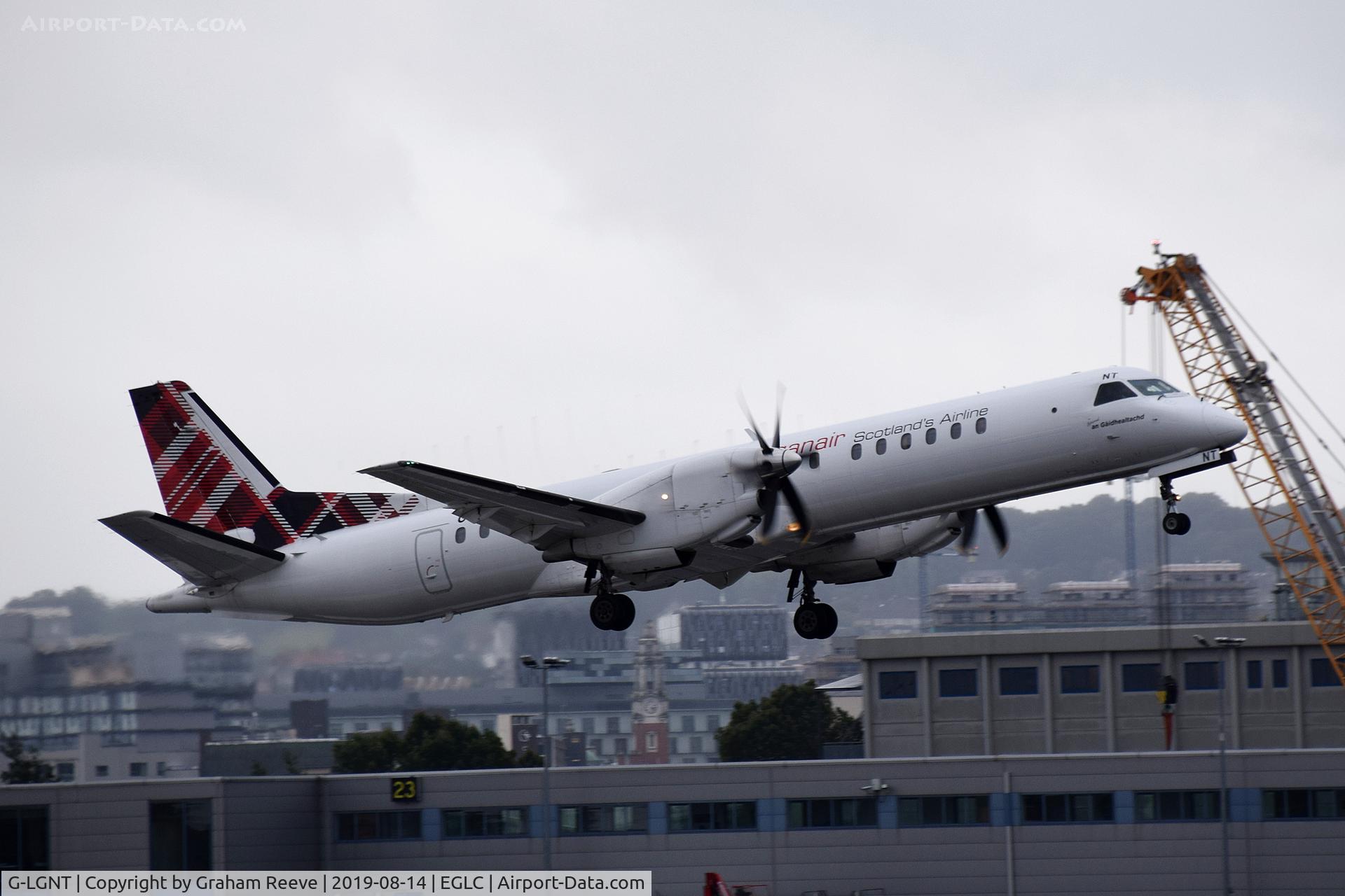 G-LGNT, 1996 Saab 2000 C/N 2000-039, Departing from London City.