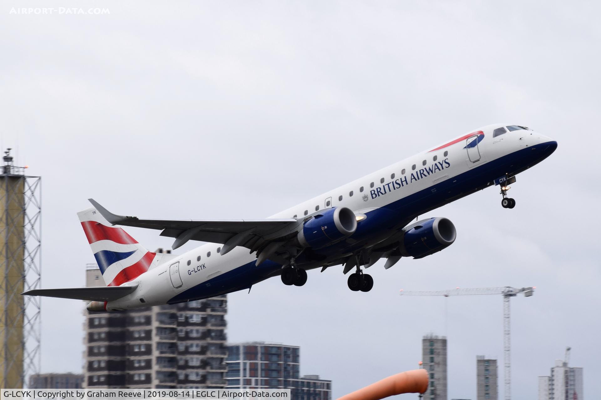 G-LCYK, 2010 Embraer 190SR (ERJ-190-100SR) C/N 19000343, Departing from London City.