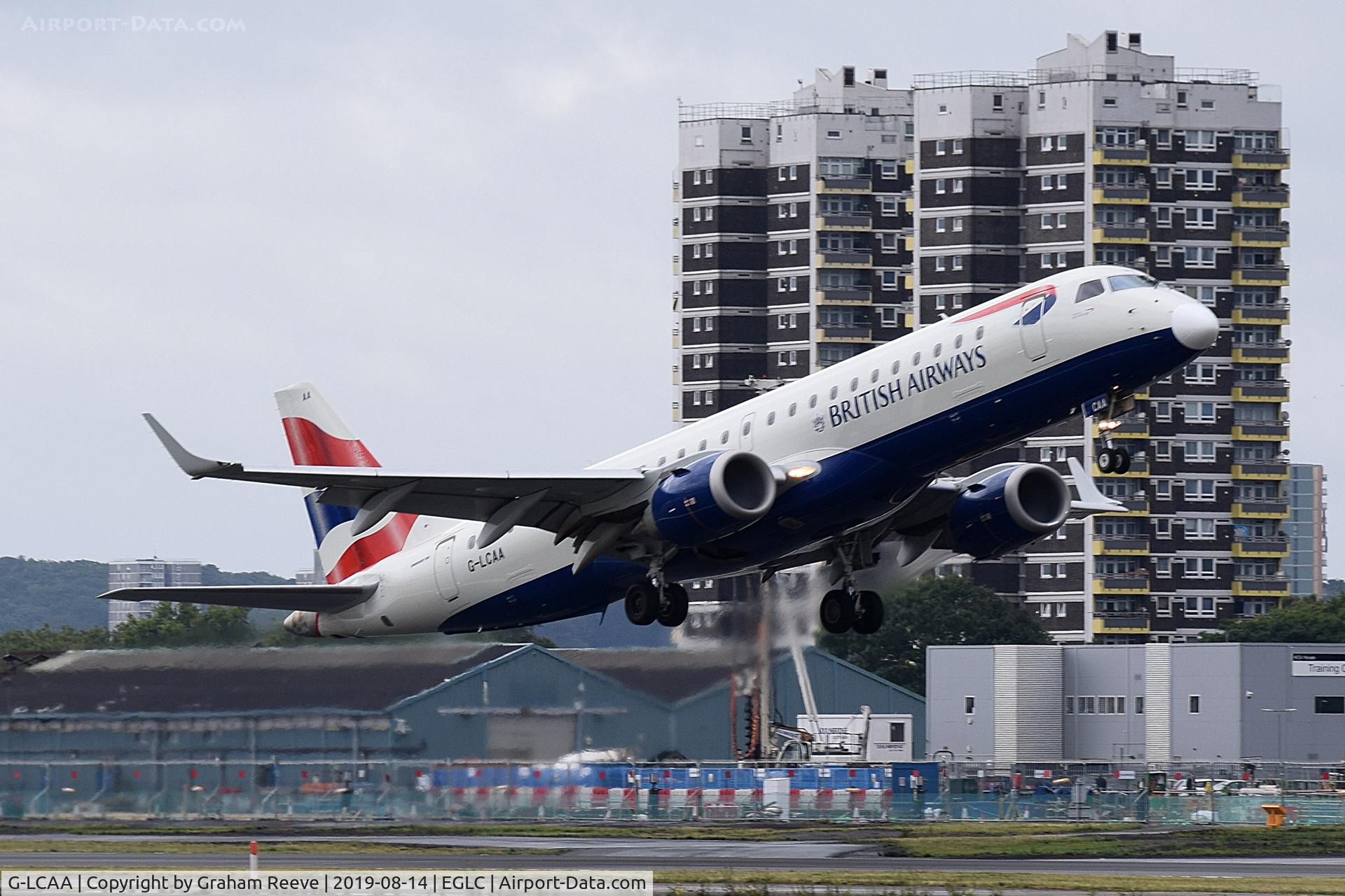 G-LCAA, 2011 Embraer 190LR (ERJ-190-100LR) C/N 19000456, Departing from London City.