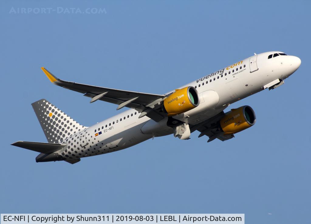 EC-NFI, 2019 Airbus A320-271N C/N 9096, Taking off from rwy 25L