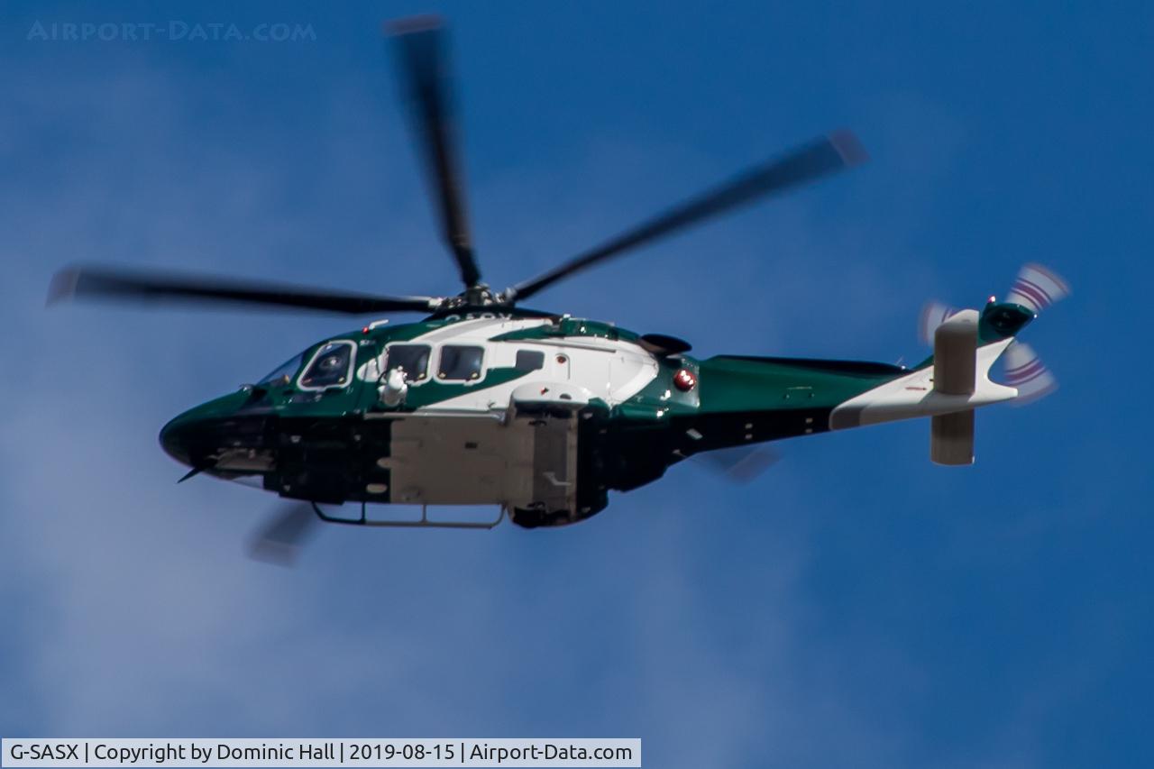 G-SASX, 2018 Leonardo AW-169 C/N 69064, Circling over central Bristol