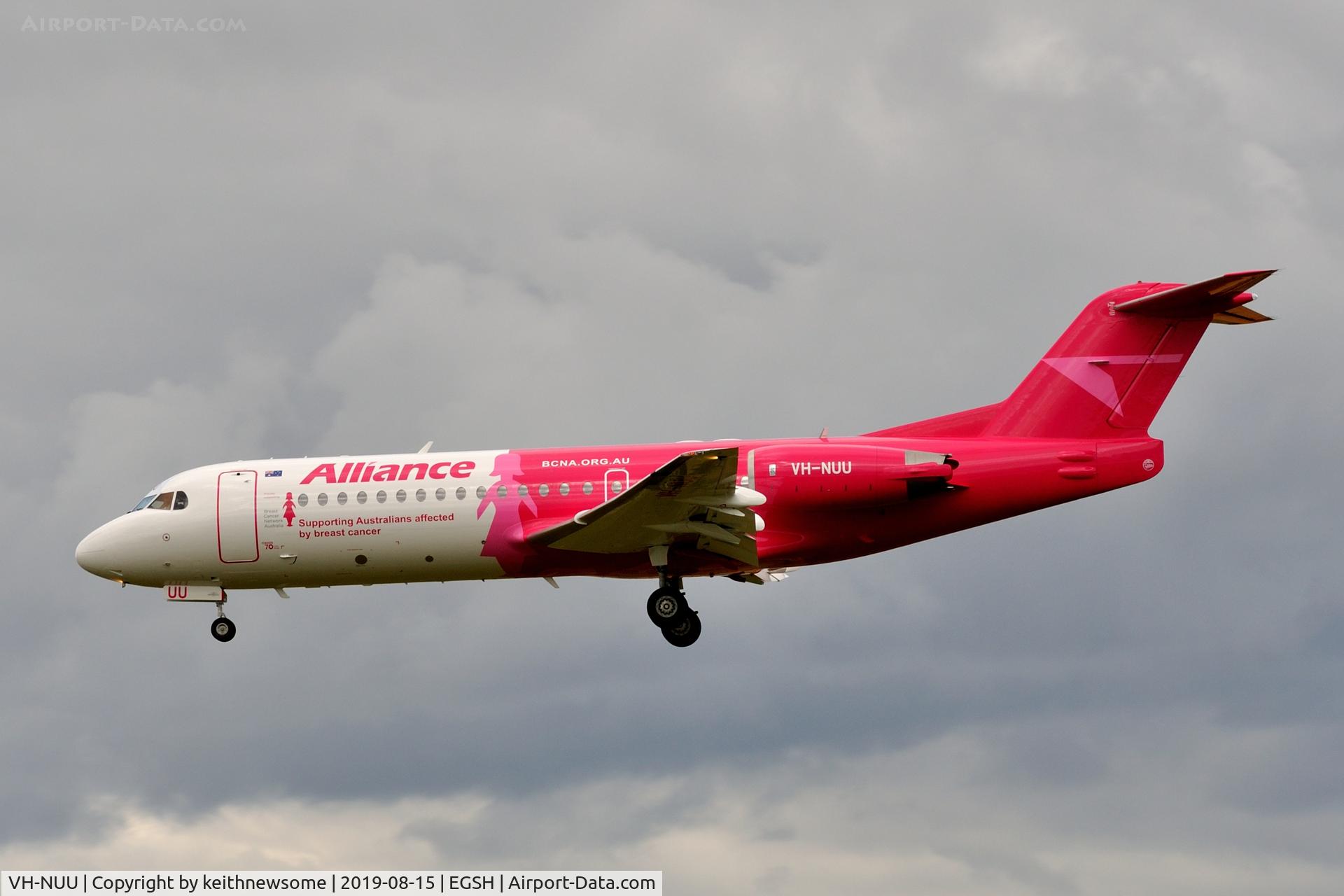 VH-NUU, 1995 Fokker 70 (F-28-0070) C/N 11532, Returning from first air test since paintwork.