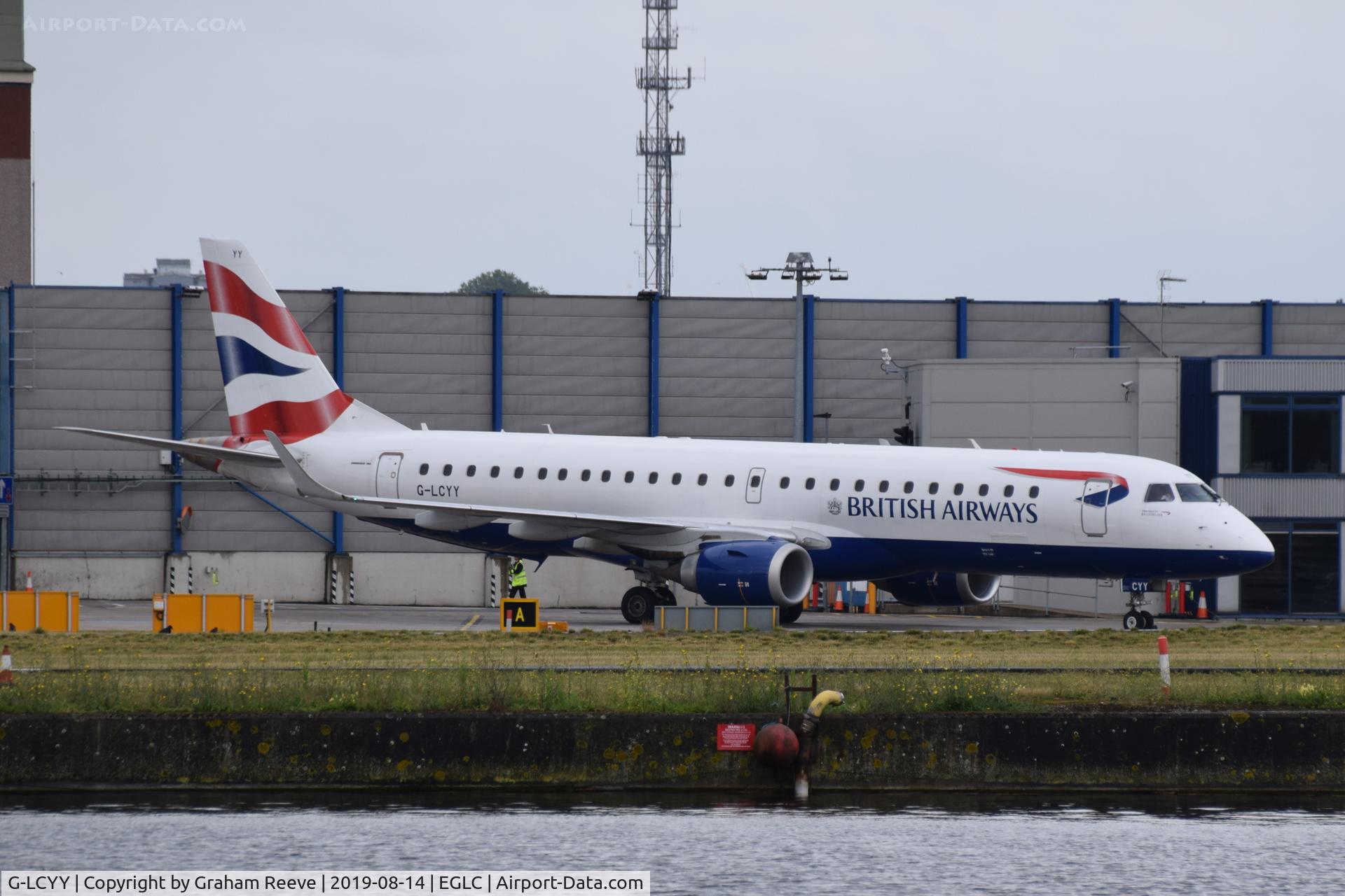 G-LCYY, 2008 Embraer 190LR (ERJ-190-100LR) C/N 19000189, On stand at London City.