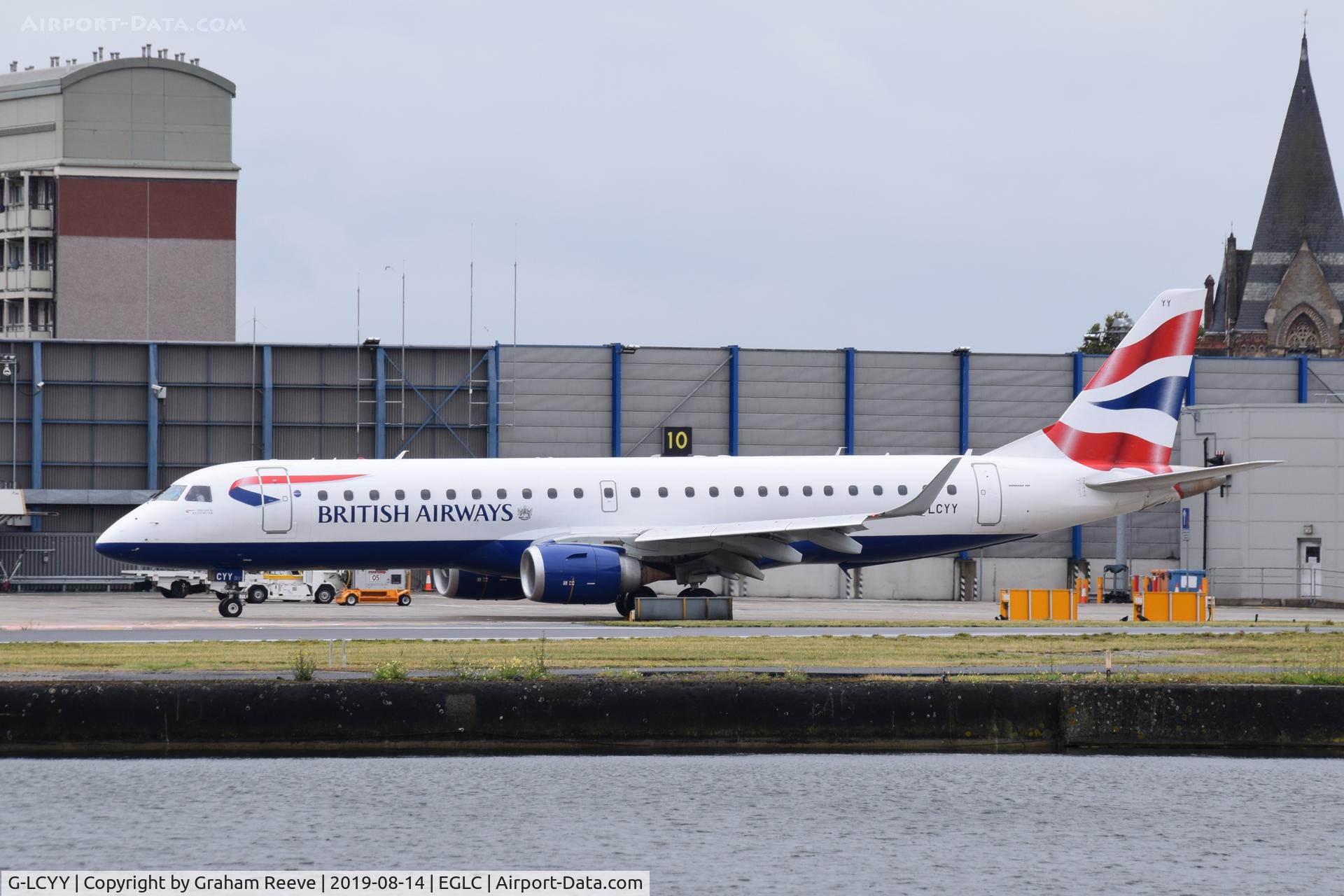 G-LCYY, 2008 Embraer 190LR (ERJ-190-100LR) C/N 19000189, Departing from London City.