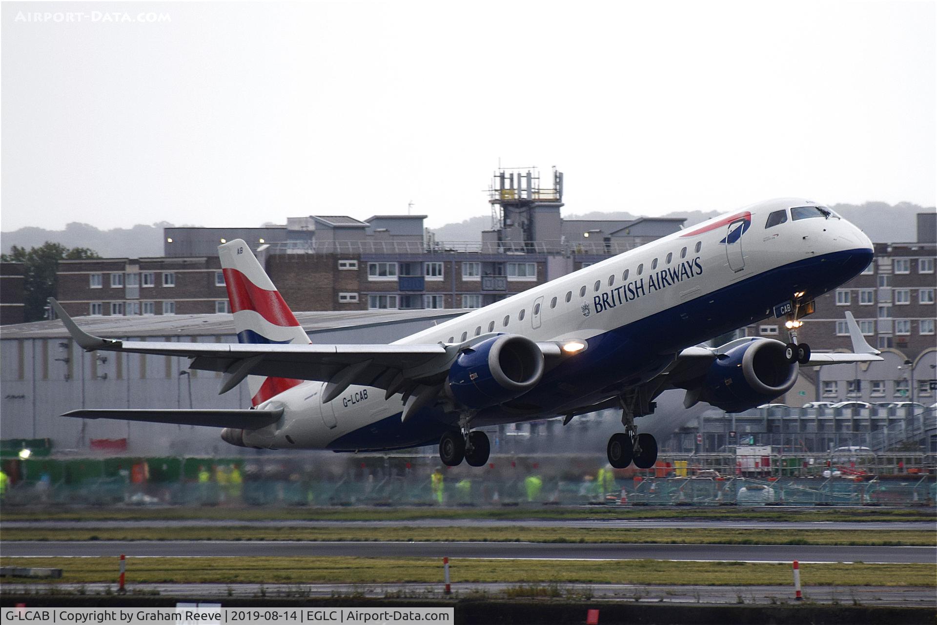 G-LCAB, 2011 Embraer 190SR (ERJ-190-100SR) C/N 19000465, Departing from London on a wet and windy afternoon.