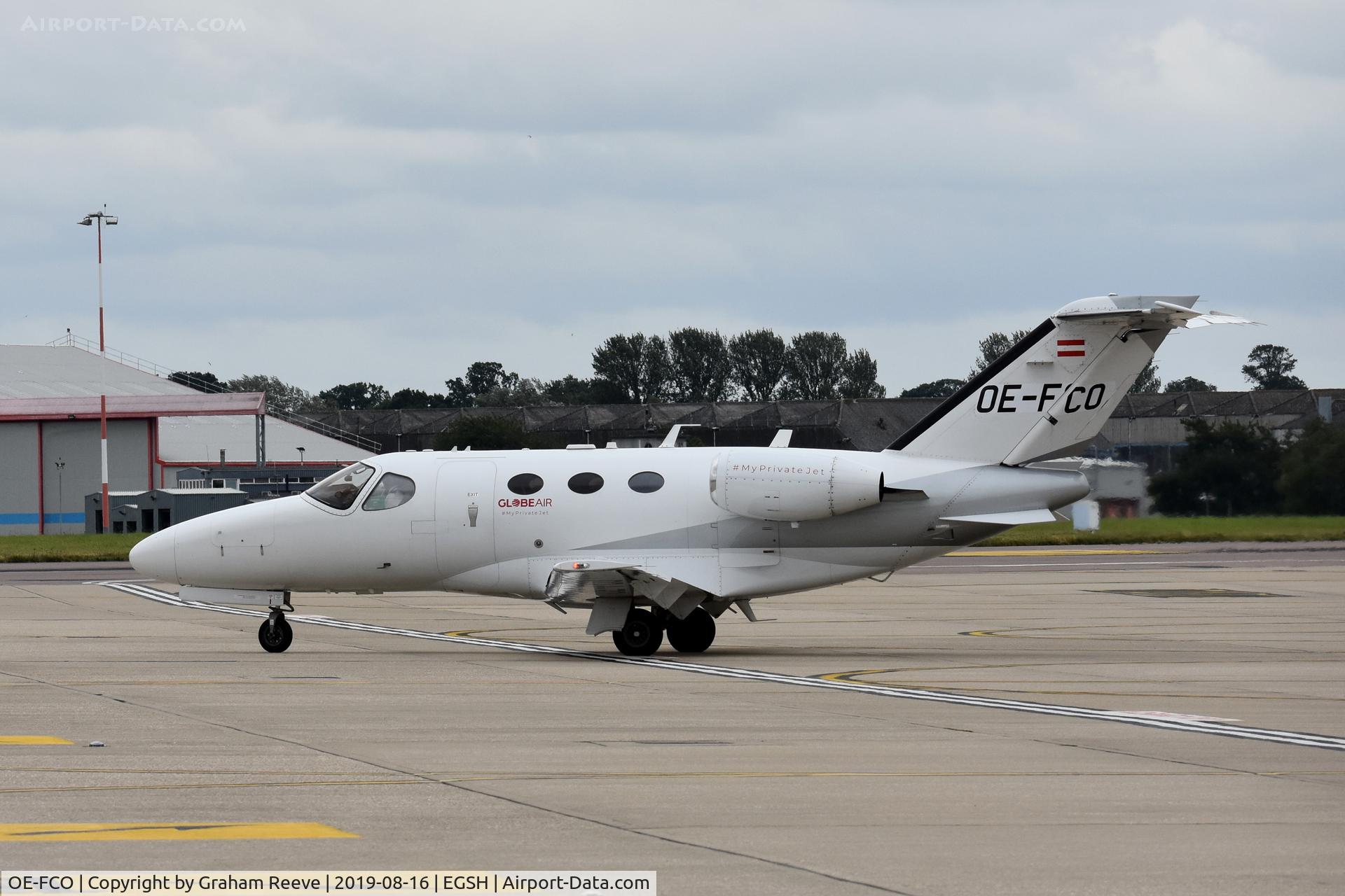 OE-FCO, 2008 Cessna 510 Citation Mustang Citation Mustang C/N 510-0127, Departing from Norwich.