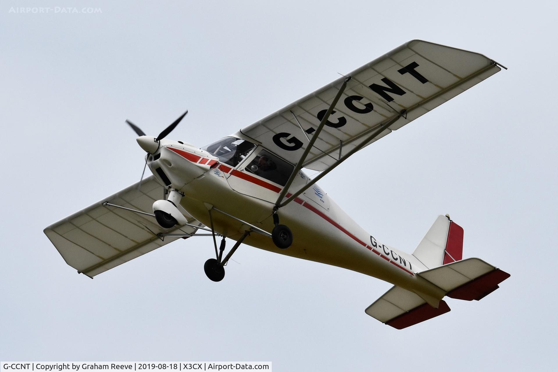 G-CCNT, 2003 Comco Ikarus C42 FB80 C/N 0311-6585, Departing from Northrepps.
