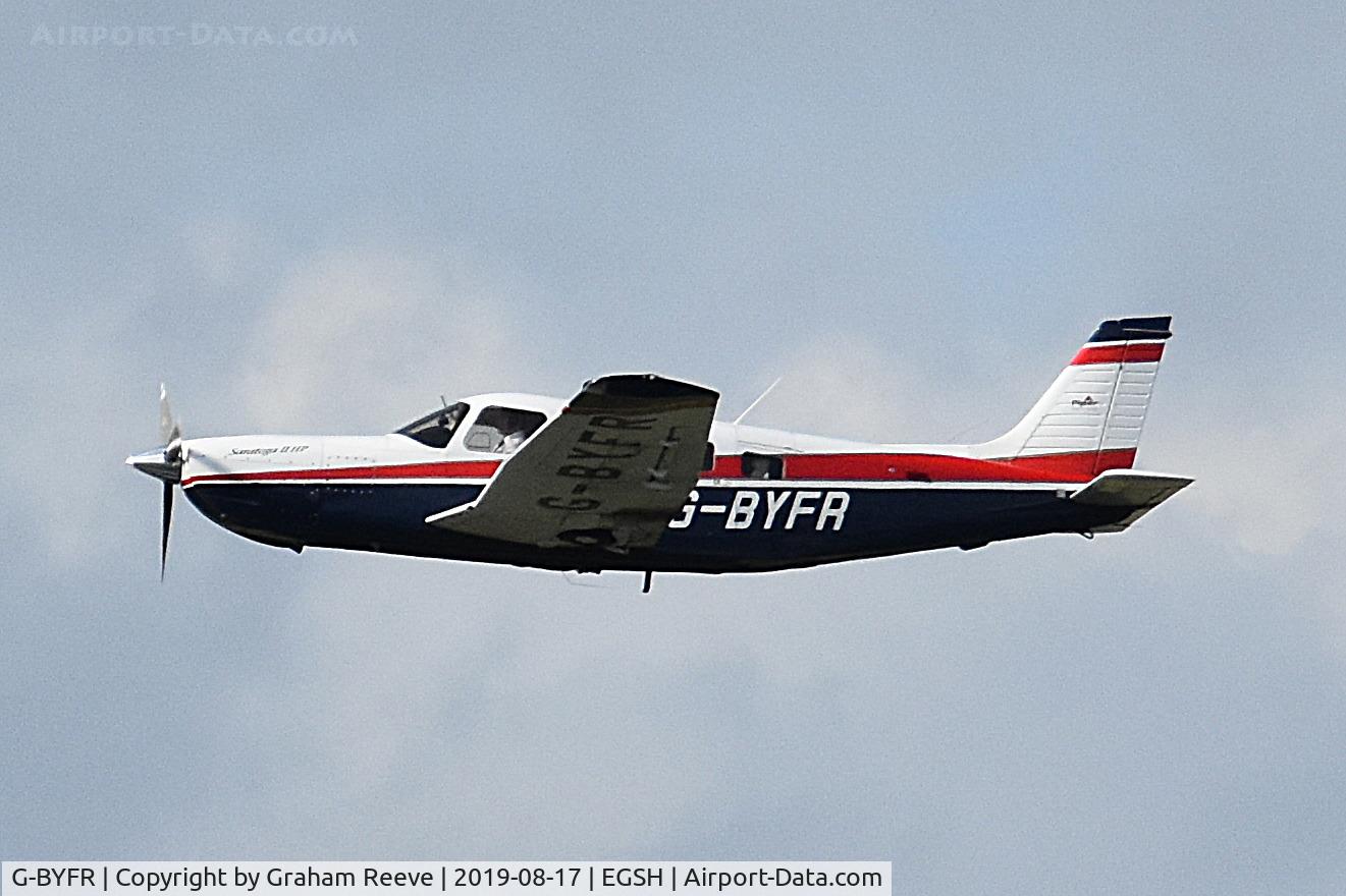 G-BYFR, 1999 Piper PA-32R-301 Saratoga SP C/N 3246133, Departing from Norwich.
