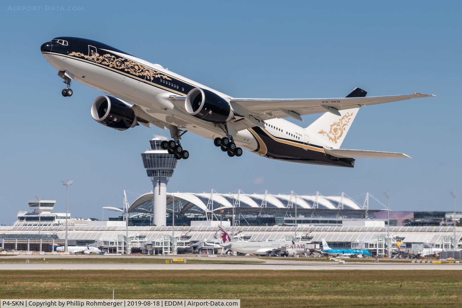 P4-SKN, 2014 Boeing 777-2FB/LR C/N 60116, P4-SKN leaving Munich