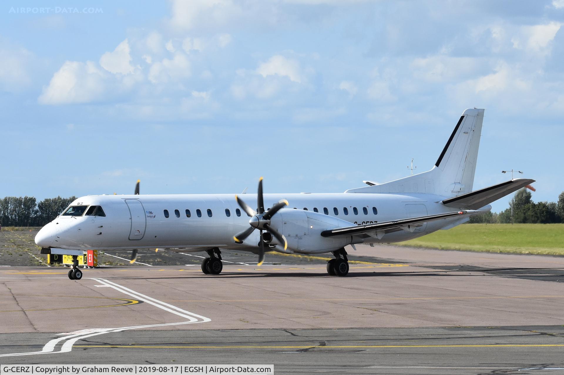 G-CERZ, 1997 Saab 2000 C/N 2000-042, Just landed at Norwich.