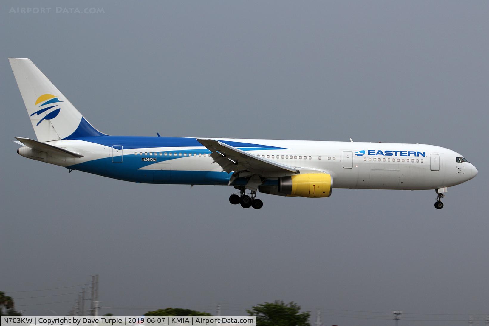 N703KW, 1991 Boeing 767-336 C/N 24343, Eastern markings on a Swift Air plane.