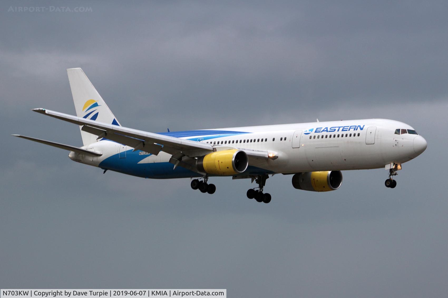 N703KW, 1991 Boeing 767-336 C/N 24343, Eastern markings on a Swift Air plane.