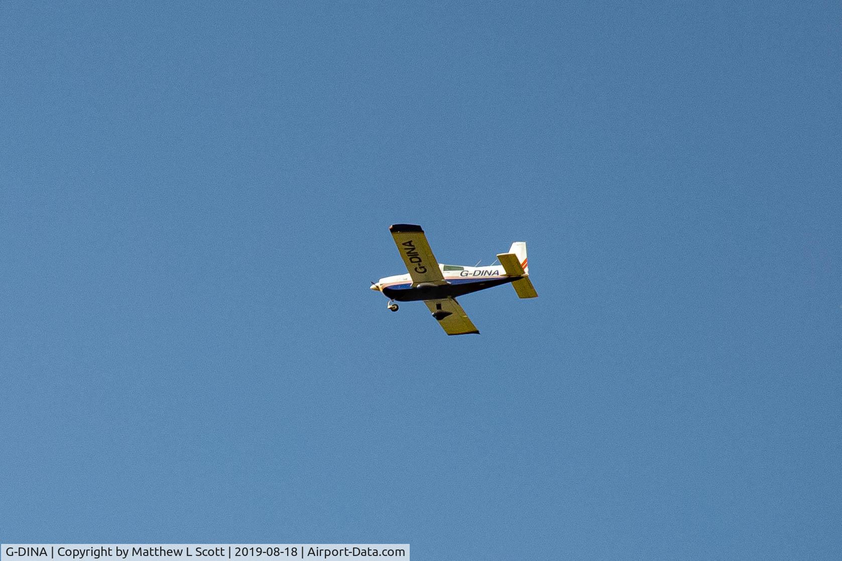 G-DINA, 1979 Gulfstream American AA-5B Tiger C/N AA5B-1218, Flying over Bishopton, Stratford-upon-Avon, United Kingdom. Taken 18 August 2019 15:02 BST.