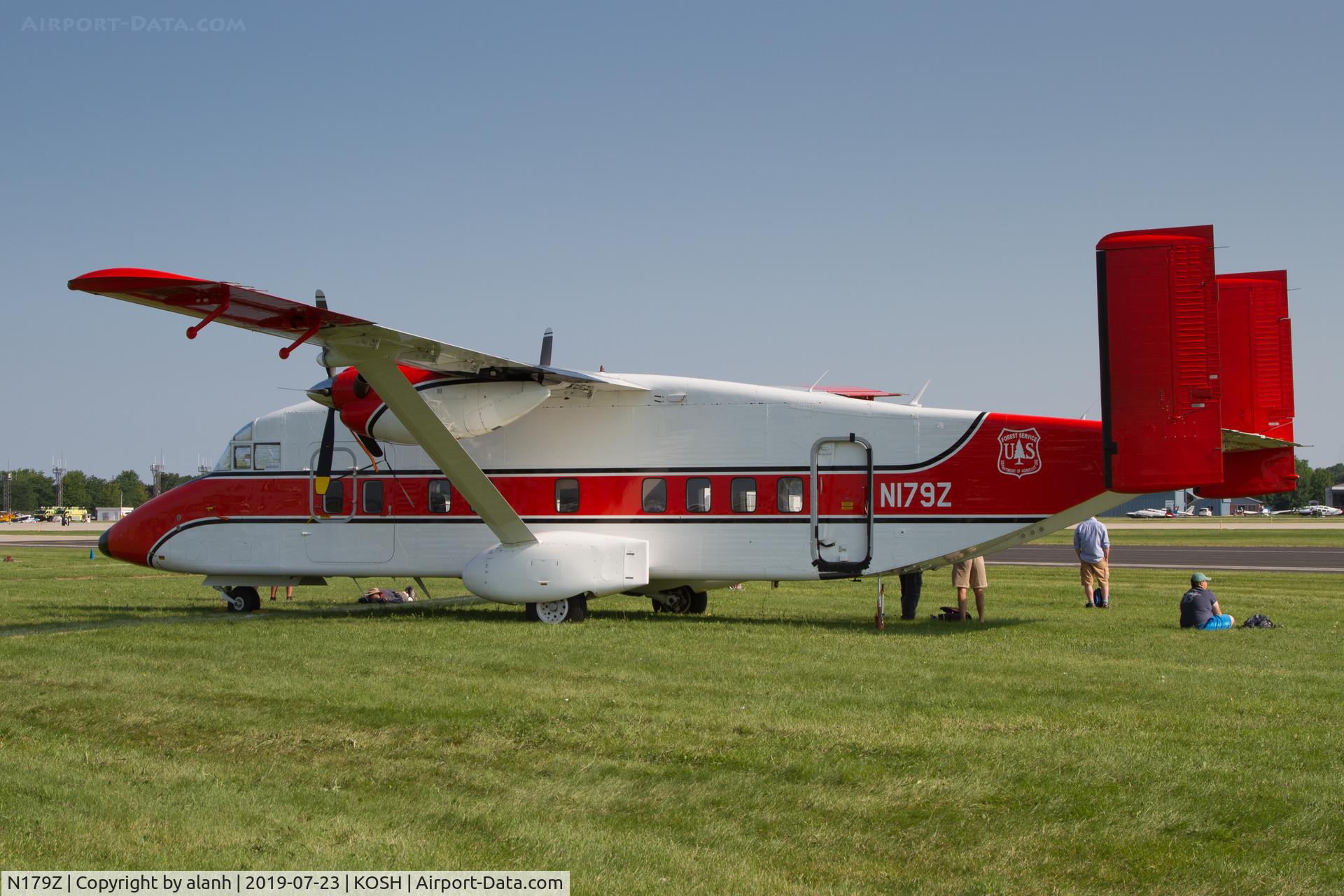 N179Z, 1985 Short SD3-30 200 (C-23A Sherpa) C/N SH-3109, At AirVenture 2019; parked on the grass among the warbirds prior to a spell in Boeing Plaza