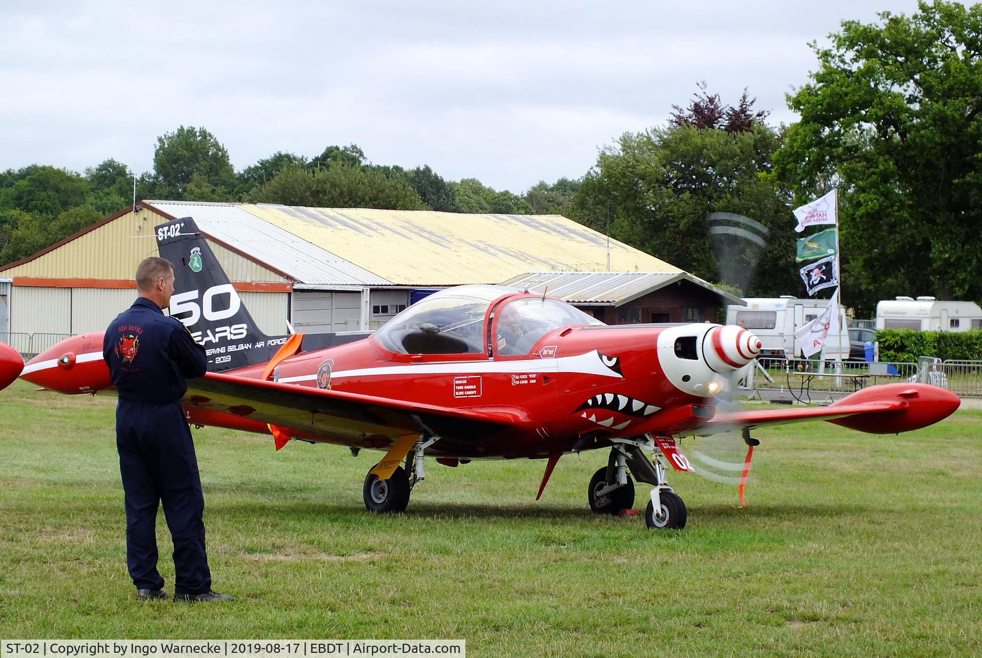 ST-02, SIAI-Marchetti SF-260M C/N 10-02, SIAI-Marchetti SF.260M of the 'Diables Rouges / Red Devils' Belgian Air Force Aerobatic Team at the 2019 Fly-in at Diest/Schaffen airfield