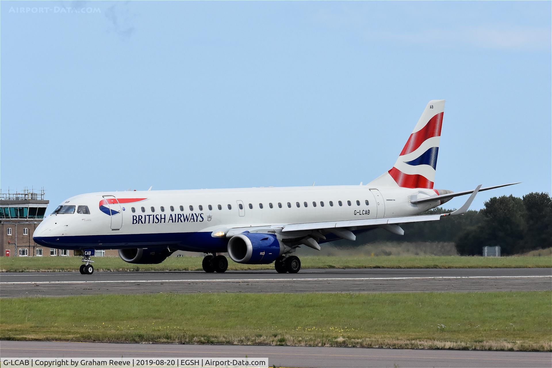 G-LCAB, 2011 Embraer 190SR (ERJ-190-100SR) C/N 19000465, Just landed at Norwich.