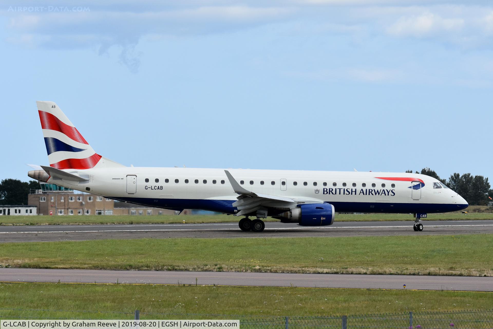 G-LCAB, 2011 Embraer 190SR (ERJ-190-100SR) C/N 19000465, Just landed at Norwich.