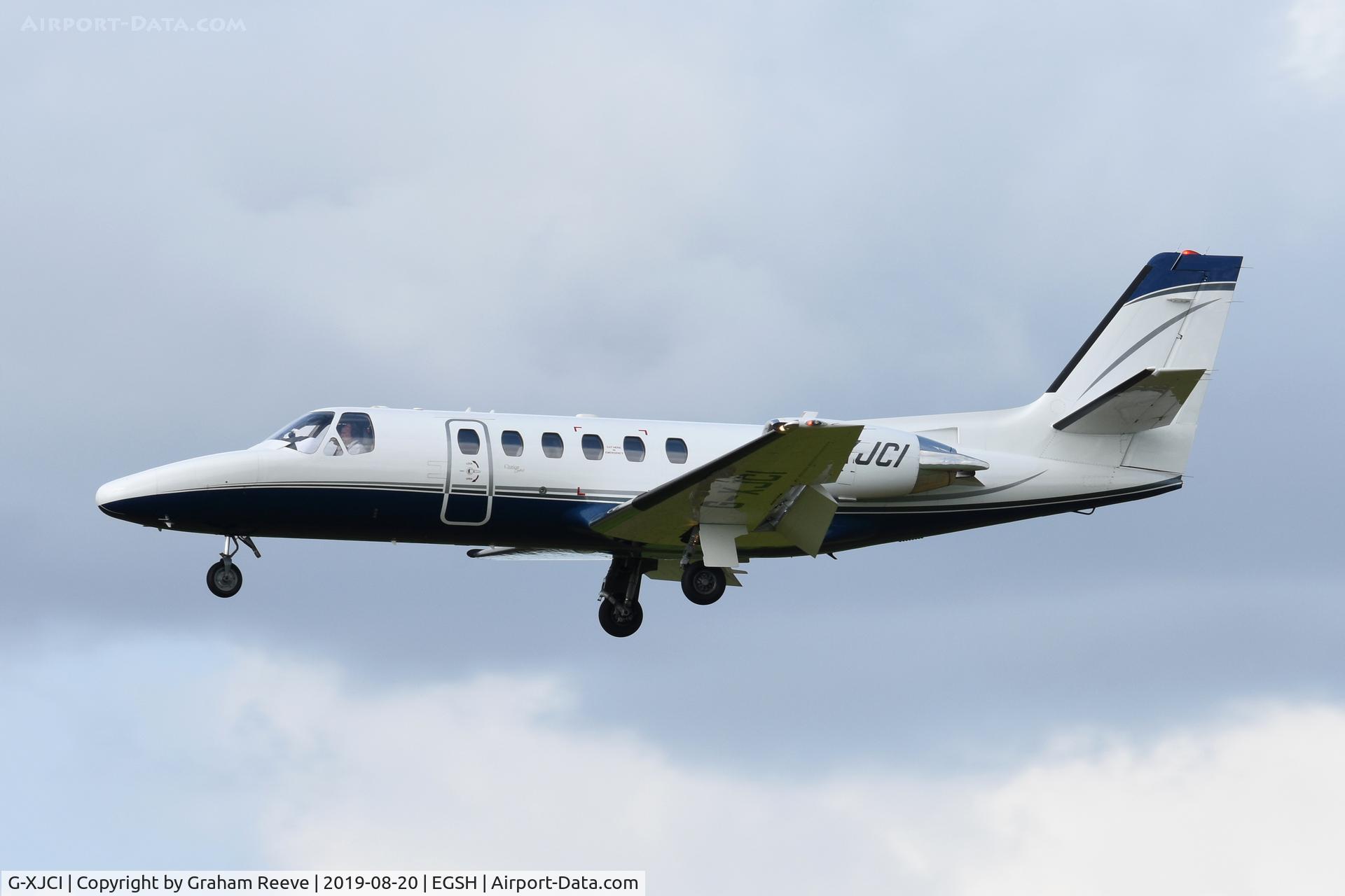 G-XJCI, 1999 Cessna 550 Citation Bravo C/N 550-0874, Landing at Norwich.