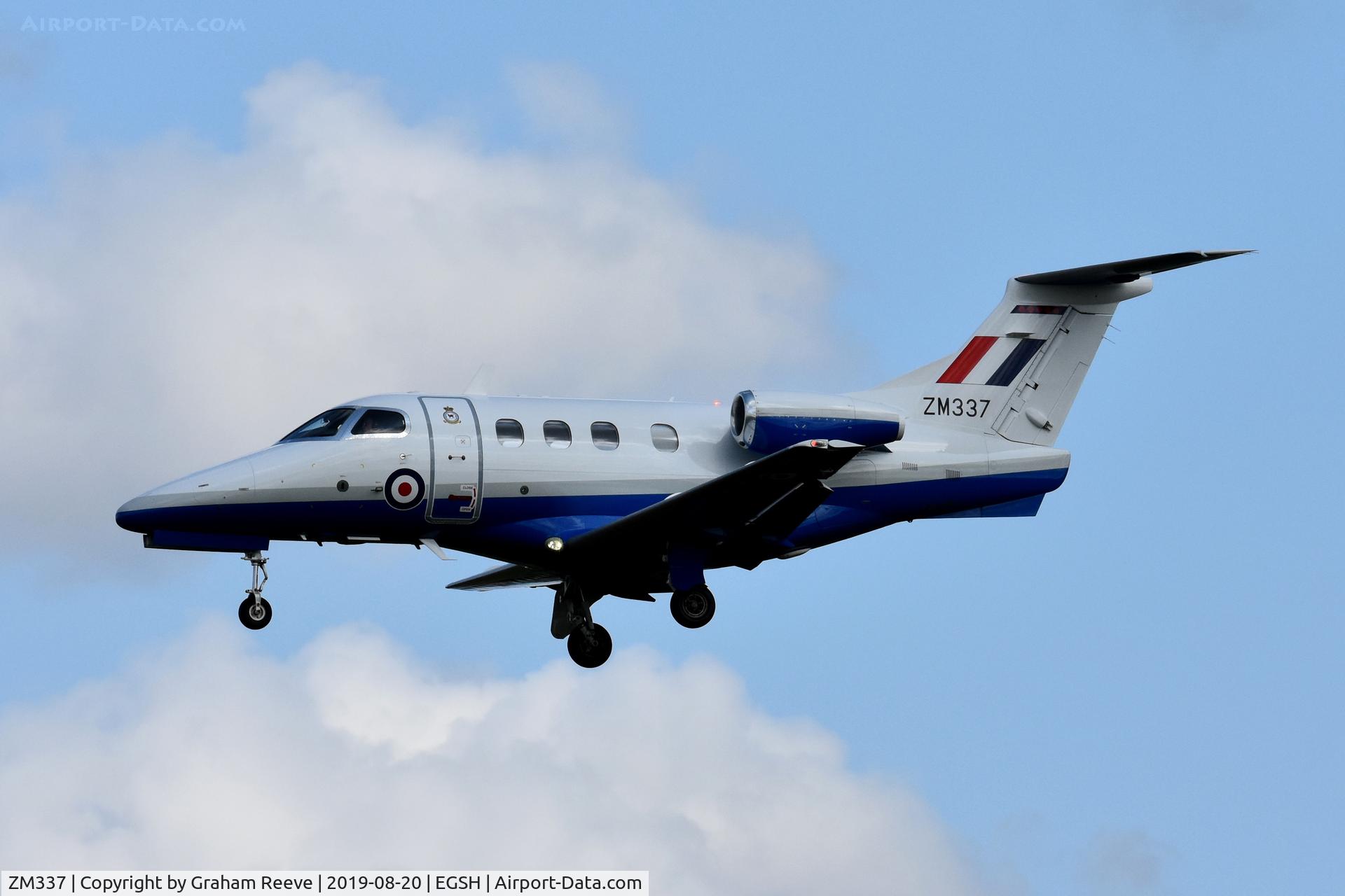 ZM337, 2017 Embraer EMB-500 Phenom 100 C/N 50000386, Landing at Norwich.