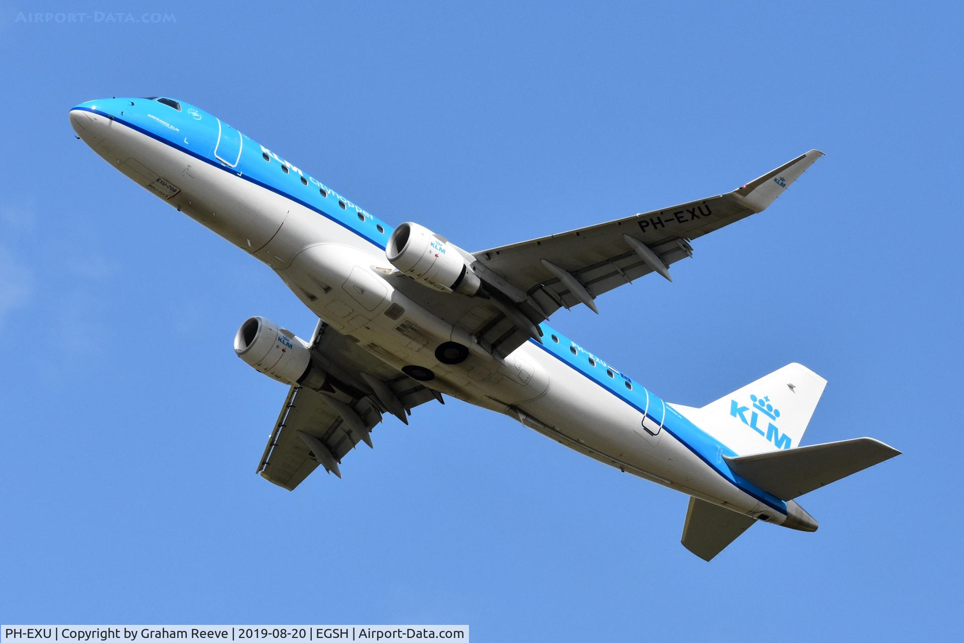 PH-EXU, 2018 Embraer 175STD (ERJ-170-200) C/N 17000708, Departing from Norwich.