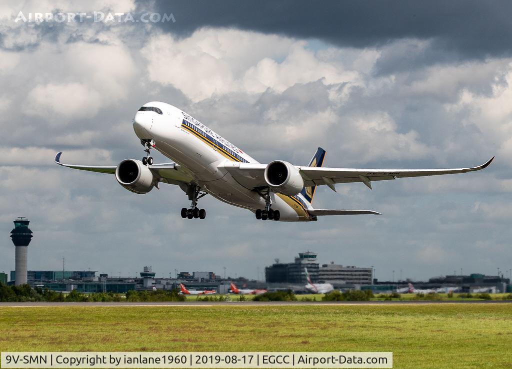 9V-SMN, 2017 Airbus A350-941 C/N 107, Singapore Airlines departing runway 23L EGCC
