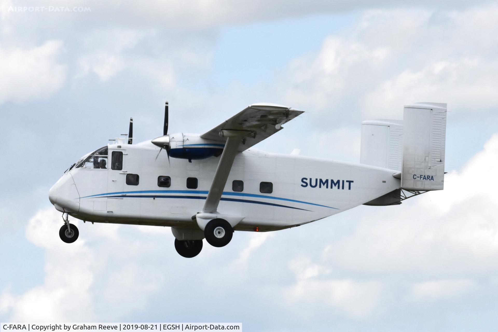 C-FARA, 1980 Short SC-7 Skyvan 3 C/N SH.1970, Departing from Norwich.