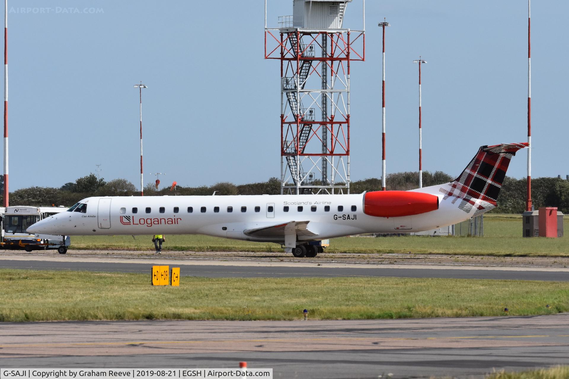 G-SAJI, 2000 Embraer EMB-145EP (ERJ-145EP) C/N 145201, Now in full Loganair colours.