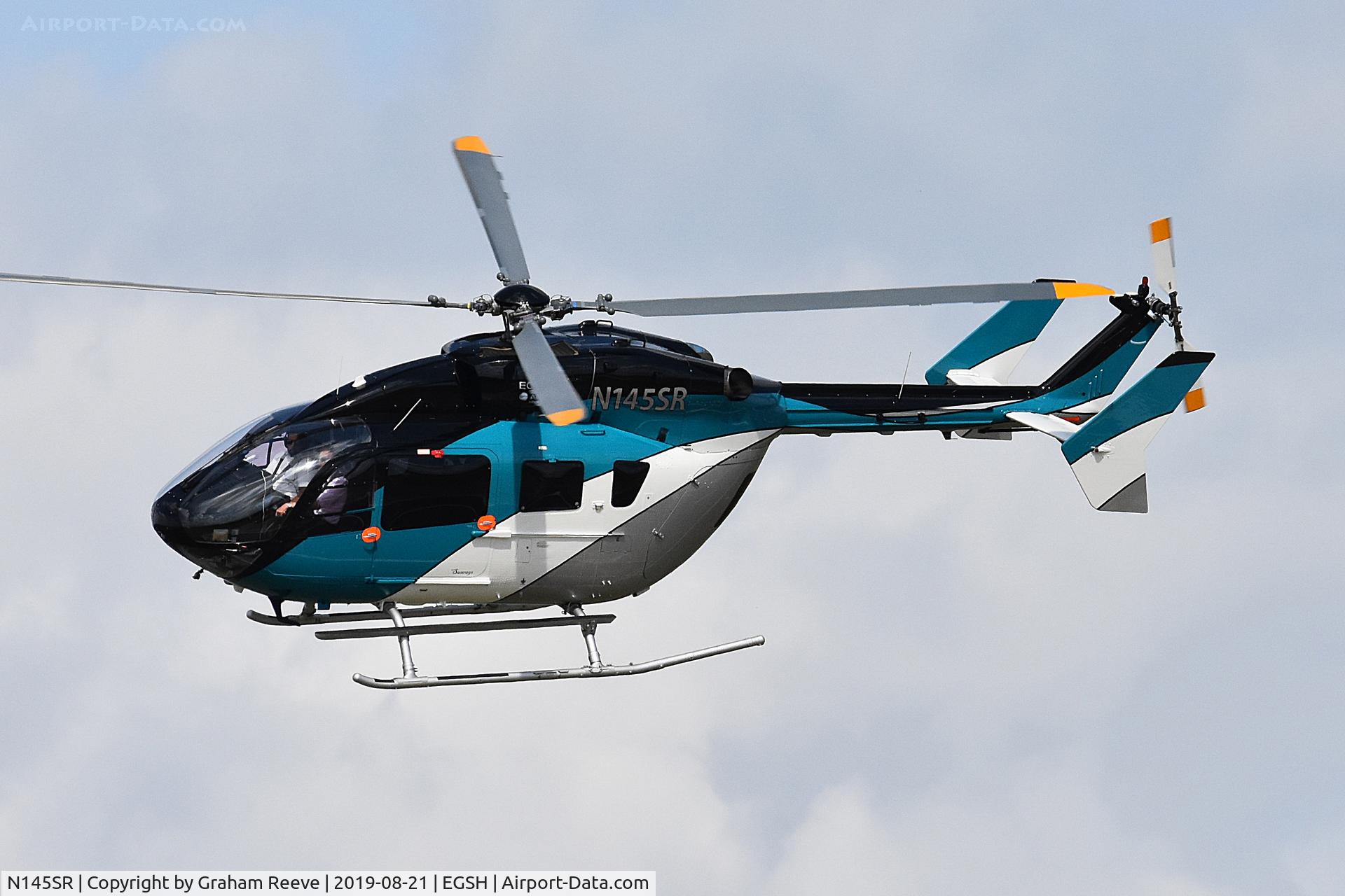 N145SR, Eurocopter-Kawasaki EC-145 (BK-117C-2) C/N 9339, Departing from Norwich.